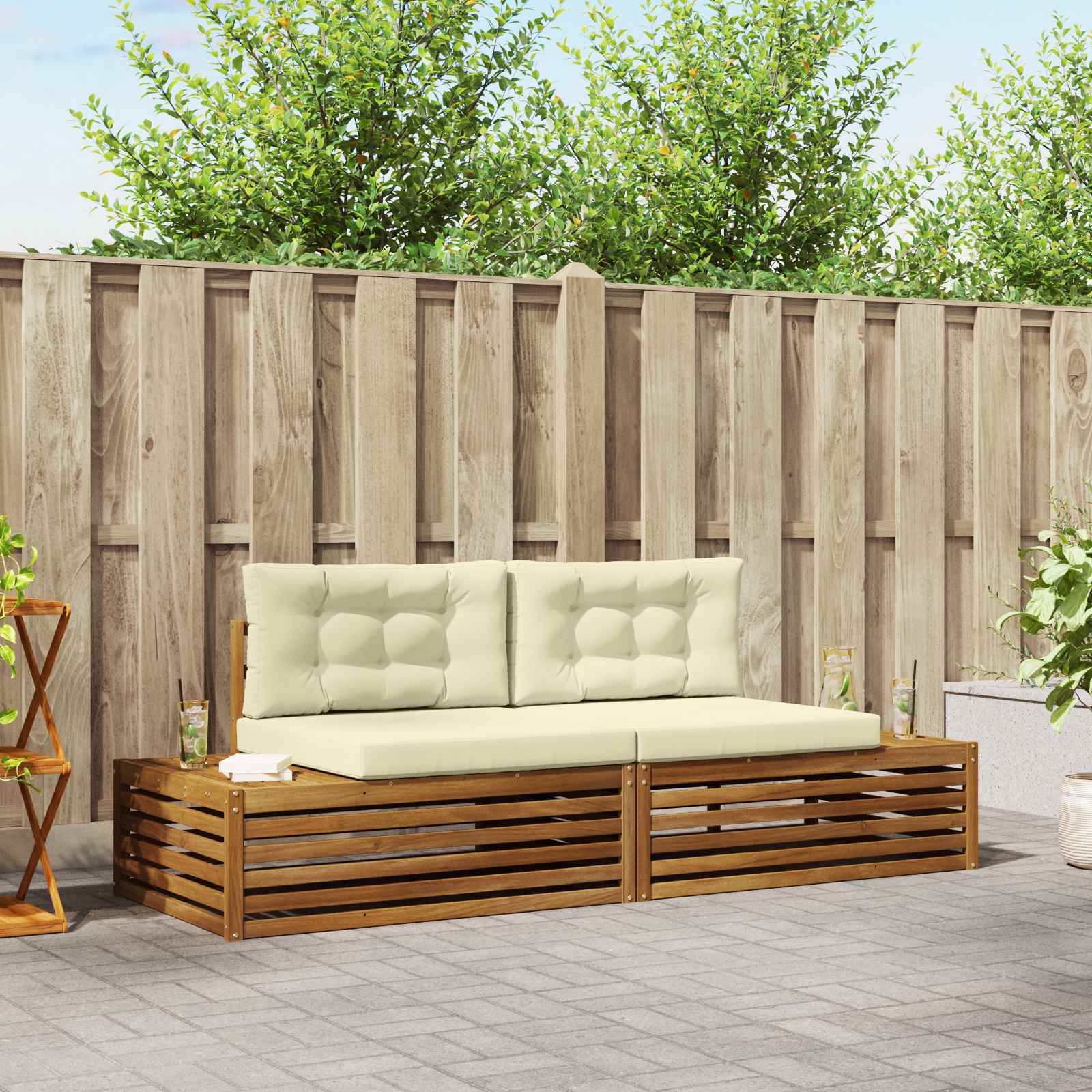 vidaXL Zestaw sof na zewnątrz Naturalny i Kremowy 203,5 x 83 x 73 cm