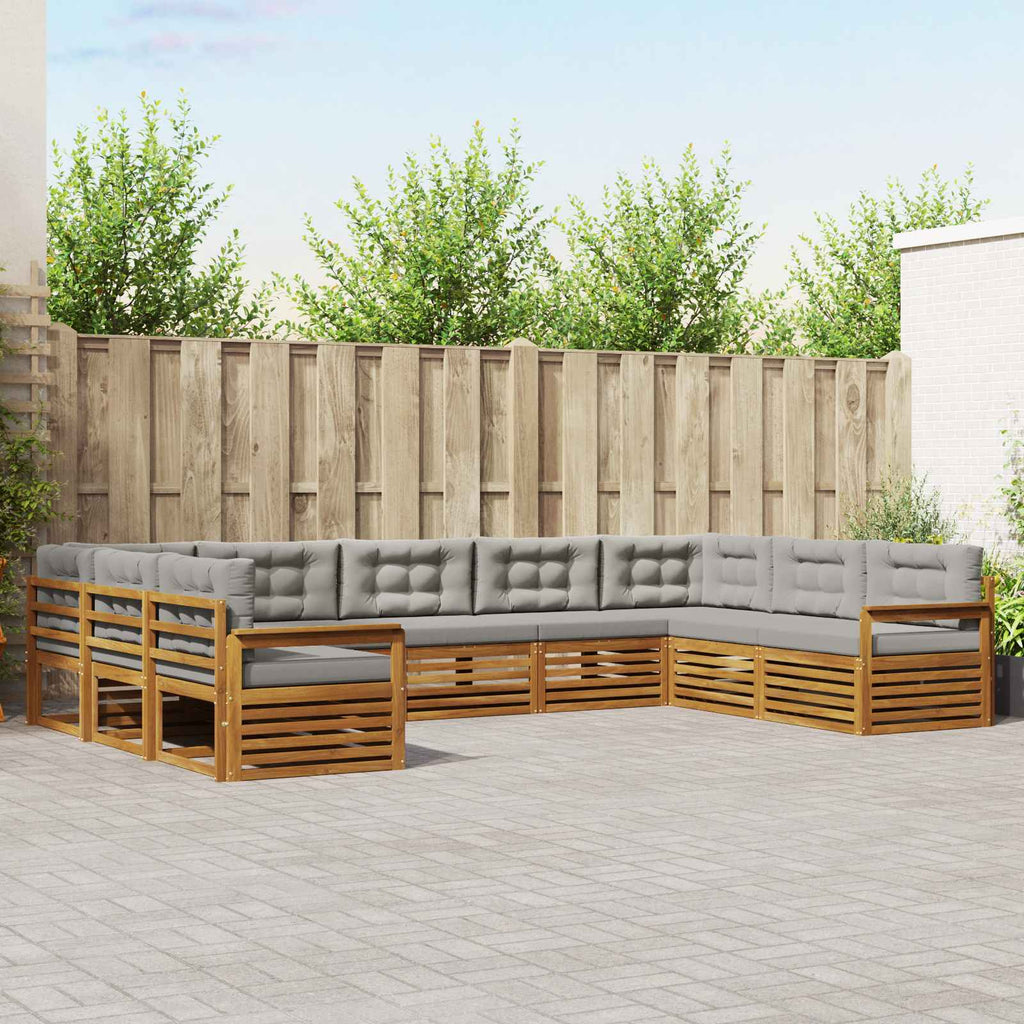 vidaXL Zestaw sof na zewnątrz z poduszką 9 pcs Naturalny i Jasny Szary