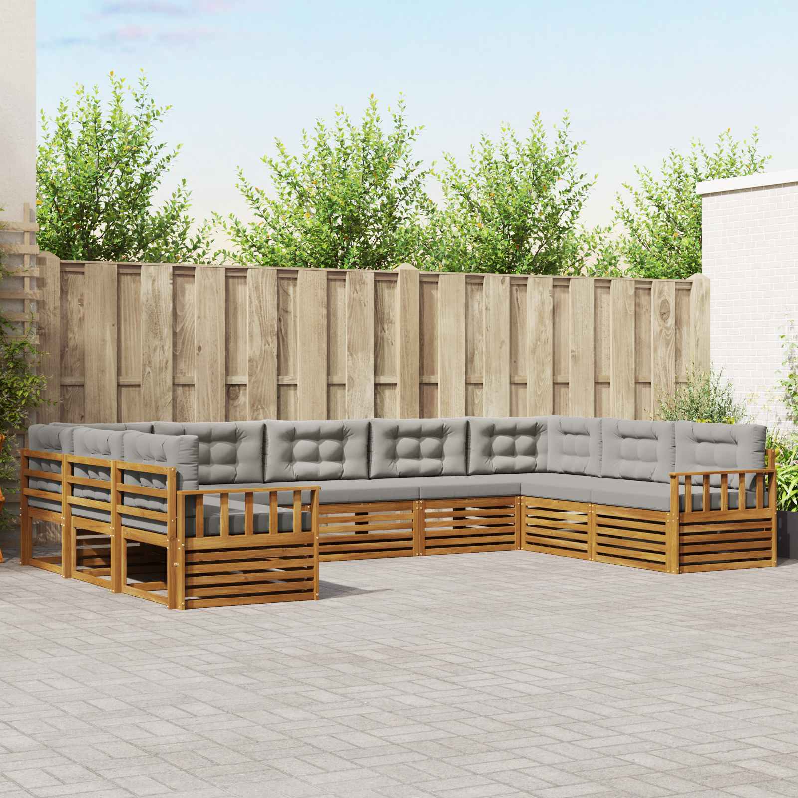 vidaXL Zestaw sof na zewnątrz z poduszką 9 pcs Naturalny i Jasny Szary