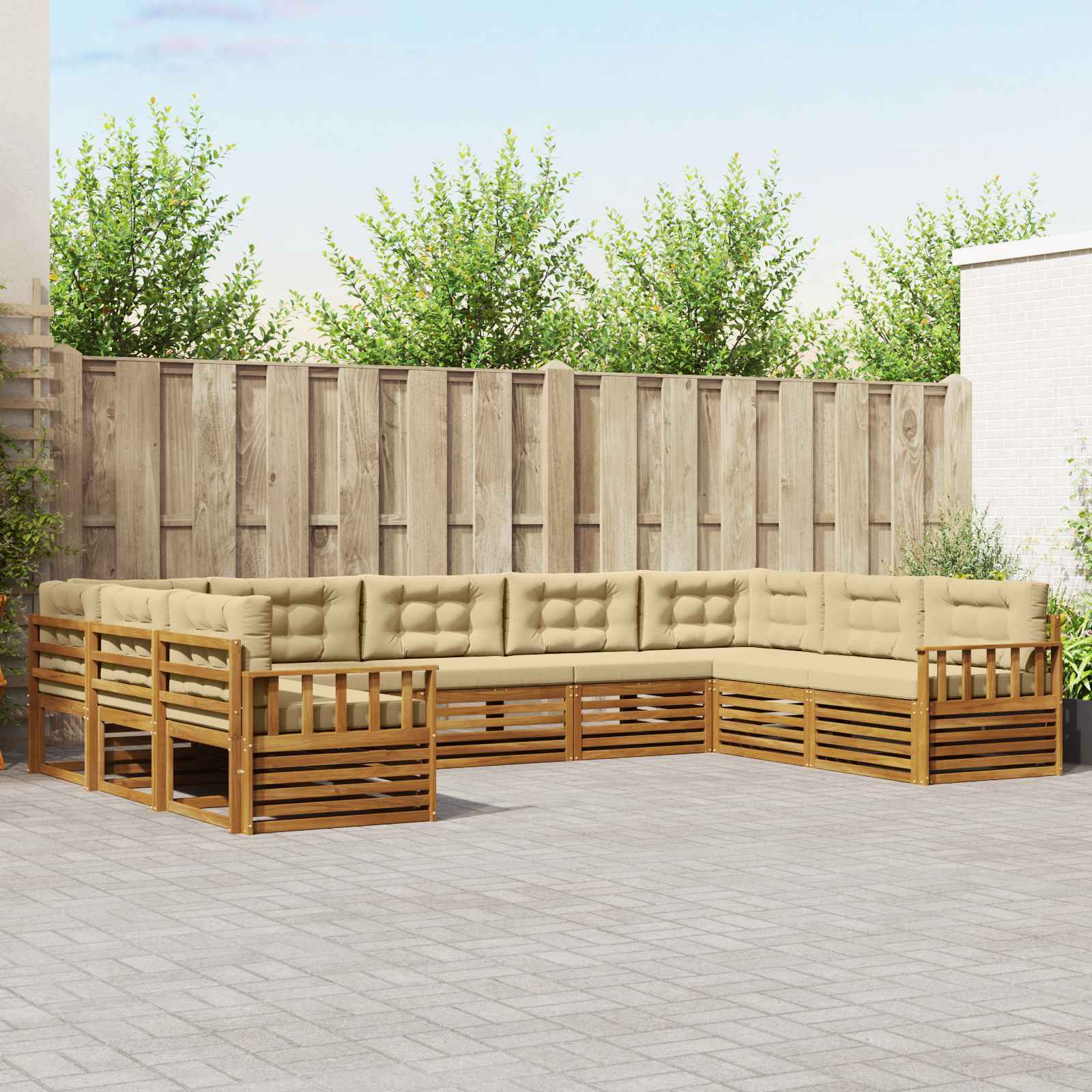 vidaXL Zestaw sof na zewnątrz z poduszką 9 pcs Naturalny i Beżowy