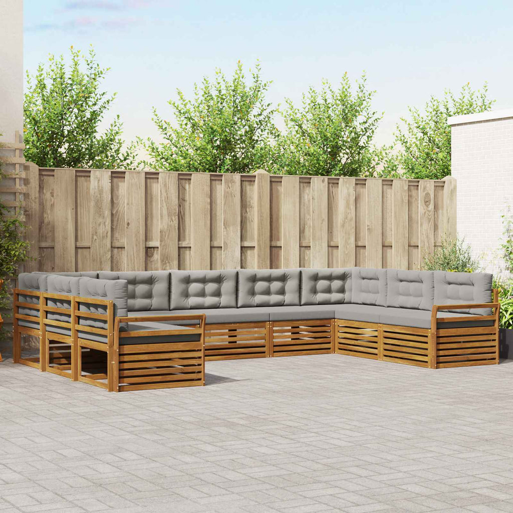 vidaXL Zestaw sof na zewnątrz z poduszką 9 pcs Naturalny i Jasny Szary