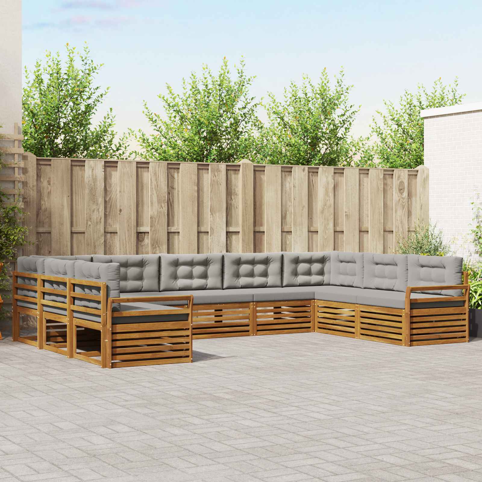 vidaXL Zestaw sof na zewnątrz z poduszką 9 pcs Naturalny i Jasny Szary