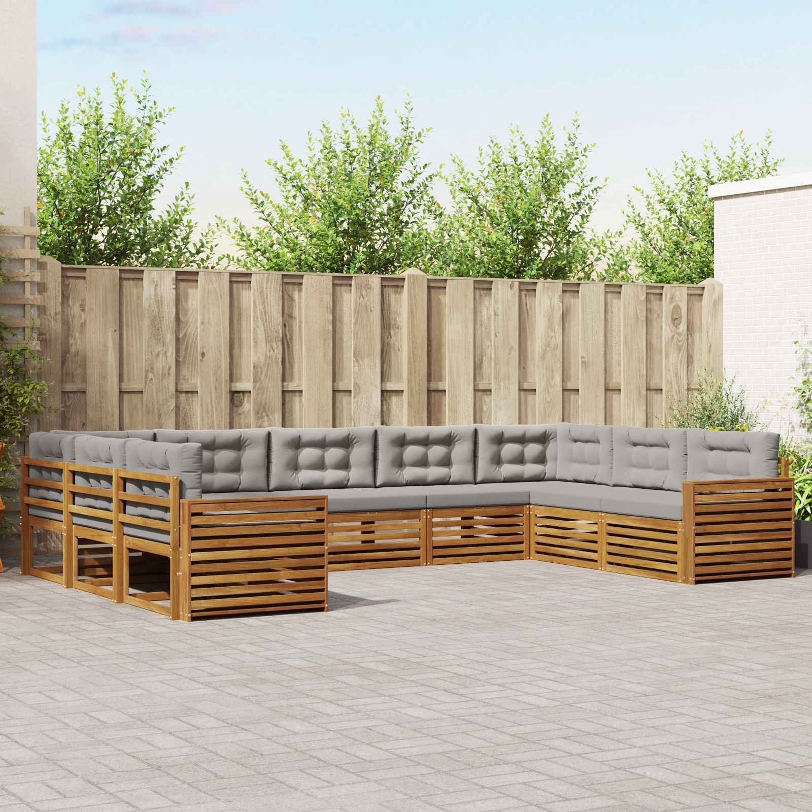 vidaXL Zestaw sof na zewnątrz z poduszką 9 pcs Naturalny i Jasny Szary