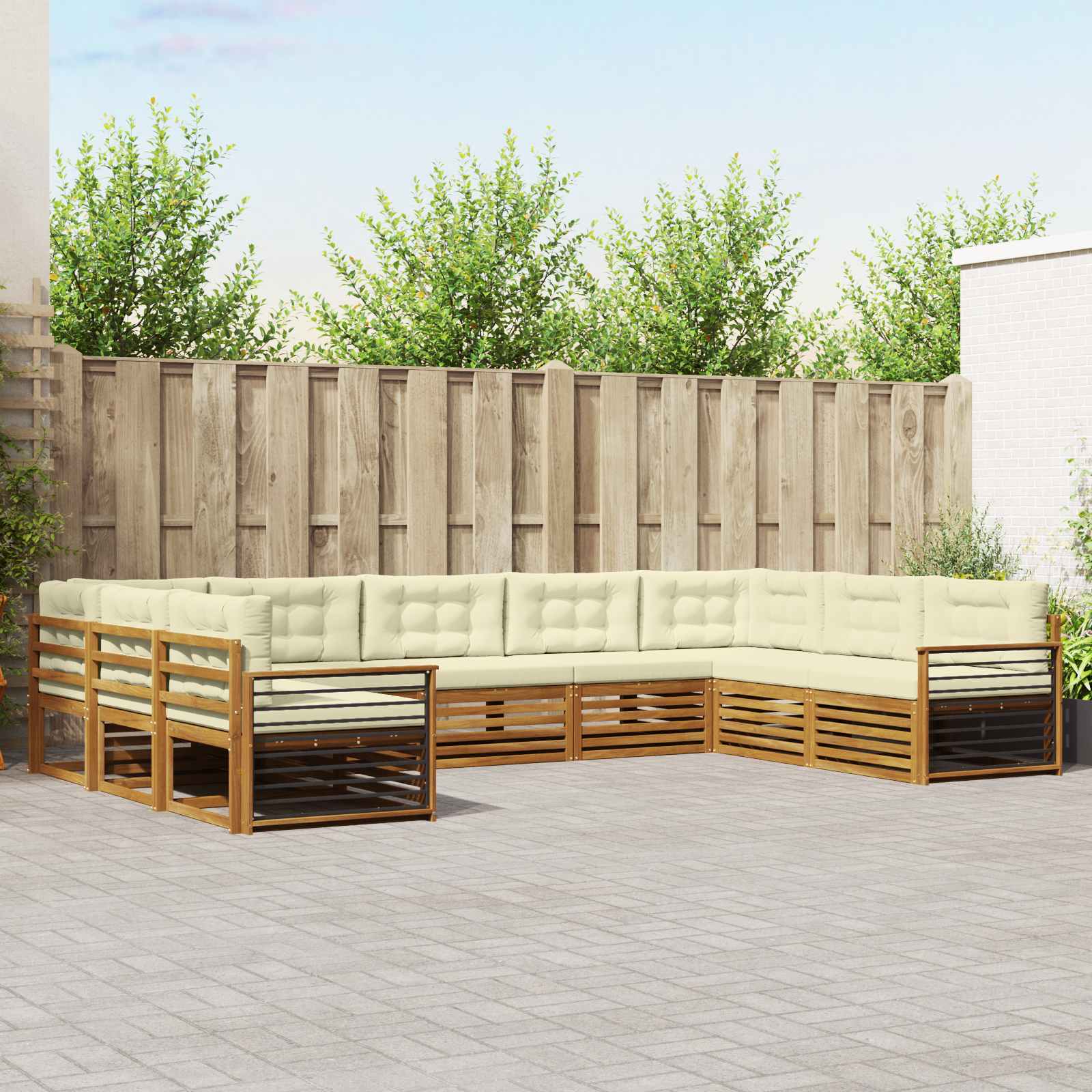 vidaXL Zestaw sof na zewnątrz z poduszką 9 pcs Naturalny i Kremowy