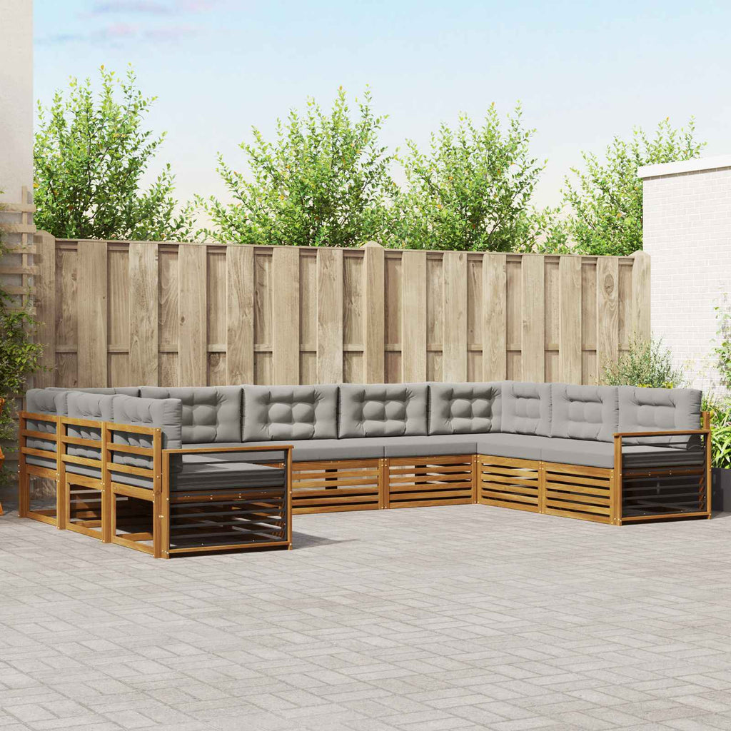 vidaXL Zestaw sof na zewnątrz z poduszką 9 pcs Naturalny i Jasny Szary