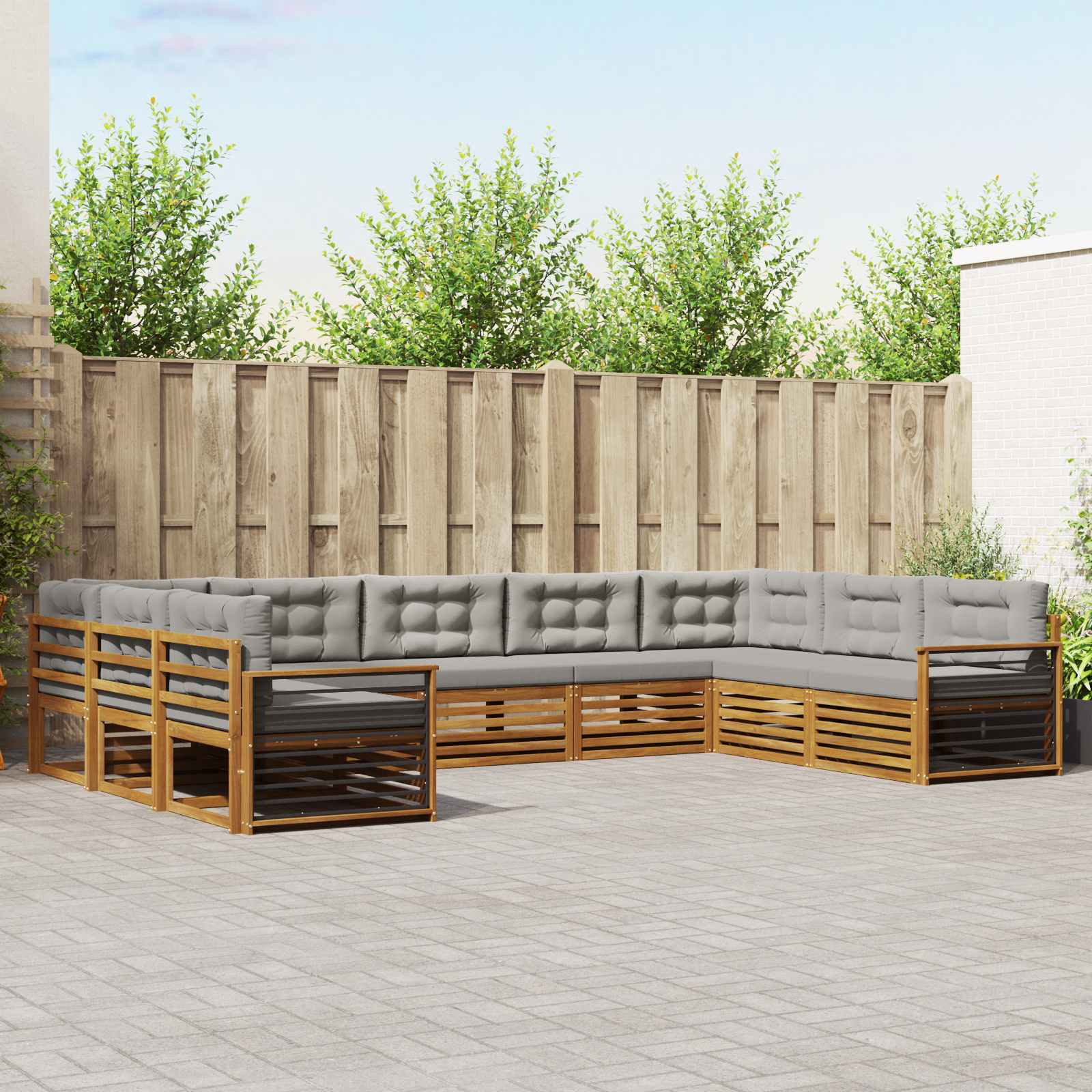 vidaXL Zestaw sof na zewnątrz z poduszką 9 pcs Naturalny i Jasny Szary