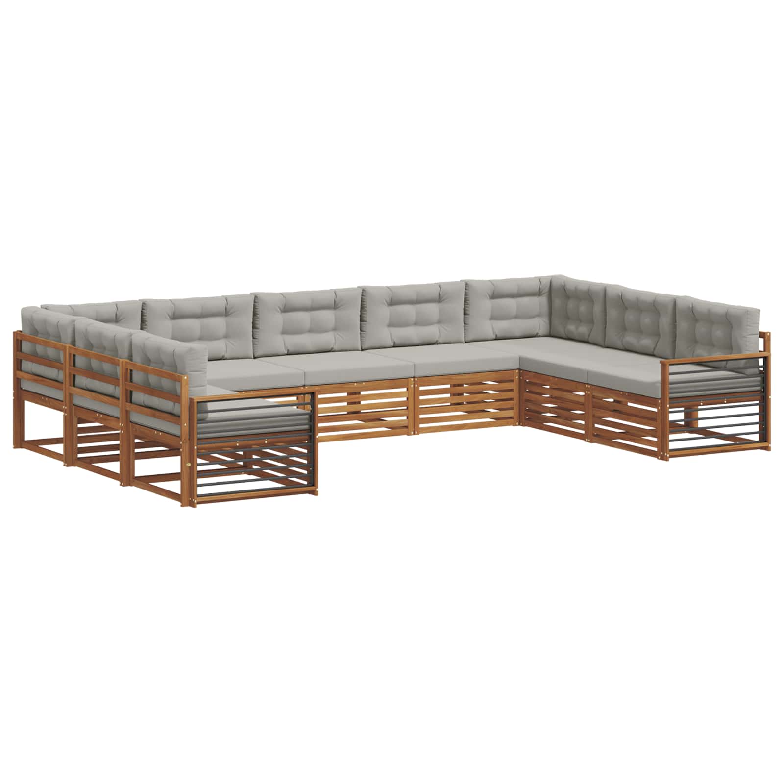 vidaXL Zestaw sof na zewnątrz z poduszką 9 pcs Naturalny i Jasny Szary