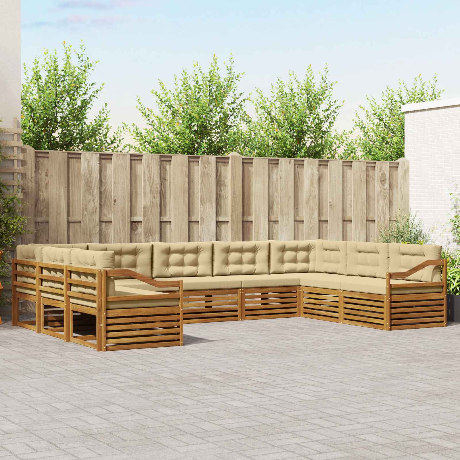 vidaXL Zestaw sof na zewnątrz z poduszką 9 pcs Naturalny i Beżowy