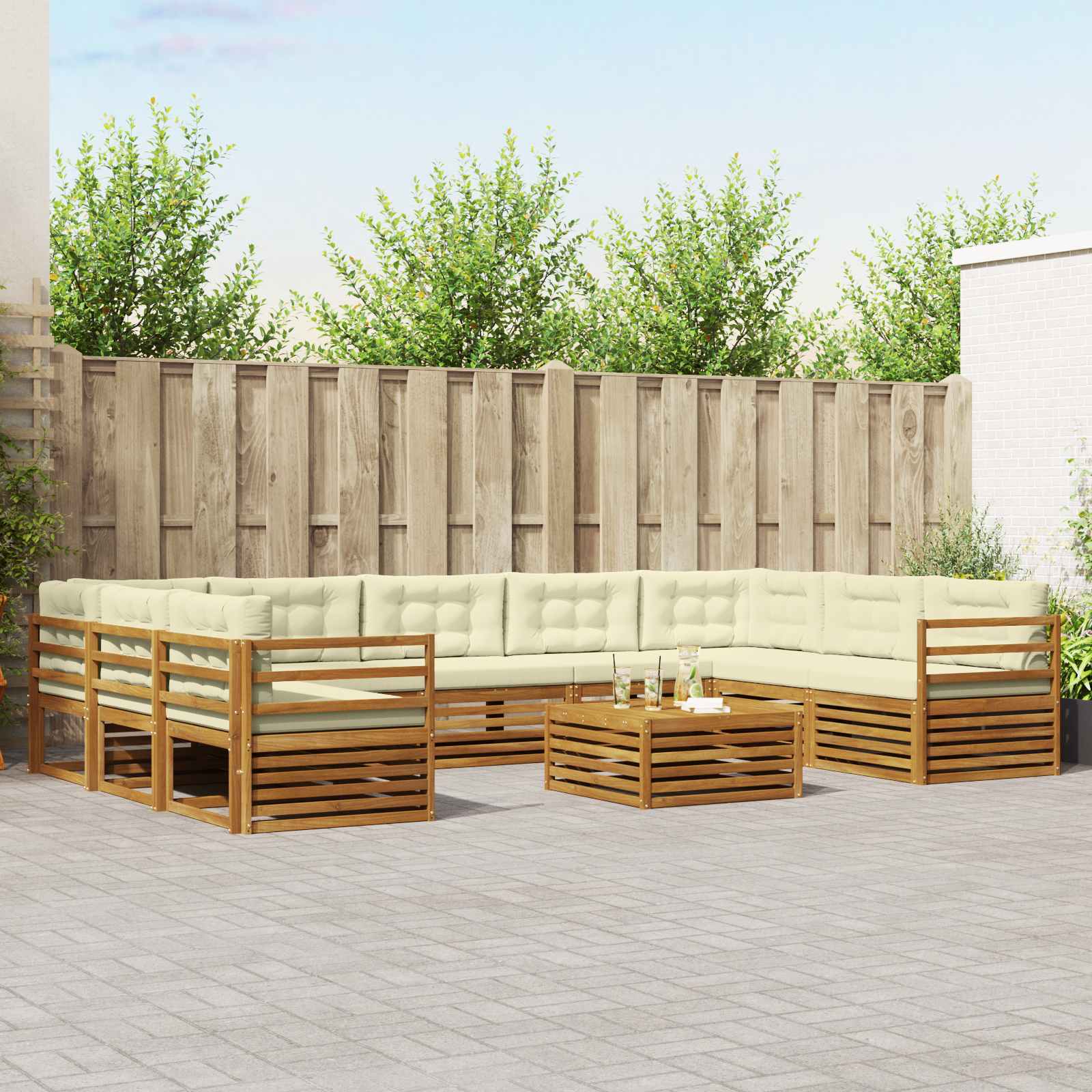 vidaXL Zestaw sof na zewnątrz z poduszką 10 pcs Naturalny i Kremowy