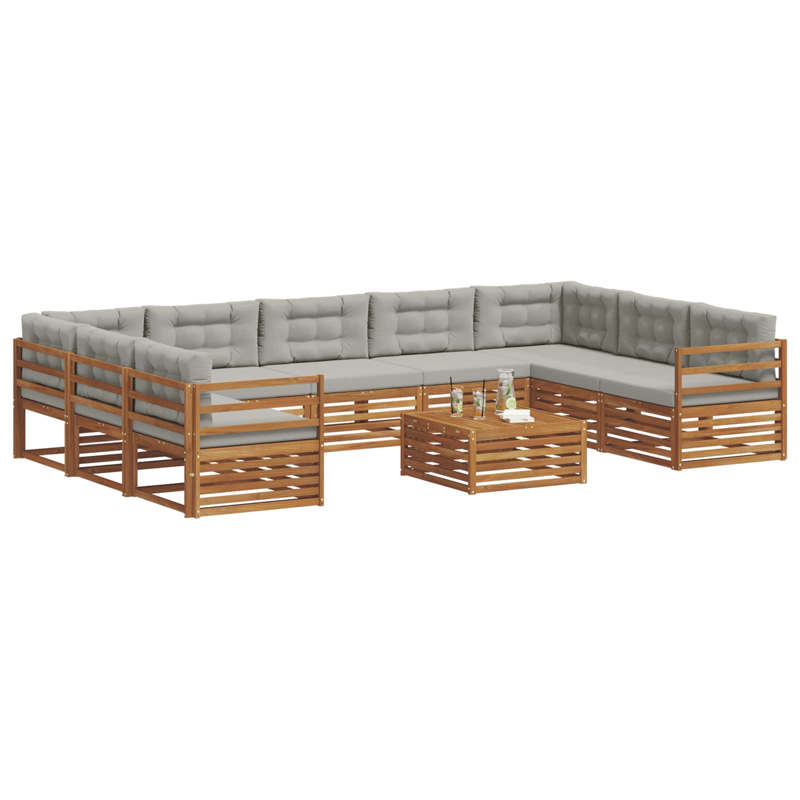 vidaXL Zestaw sof na zewnątrz 10 pcs Naturalny i Jasny Szary