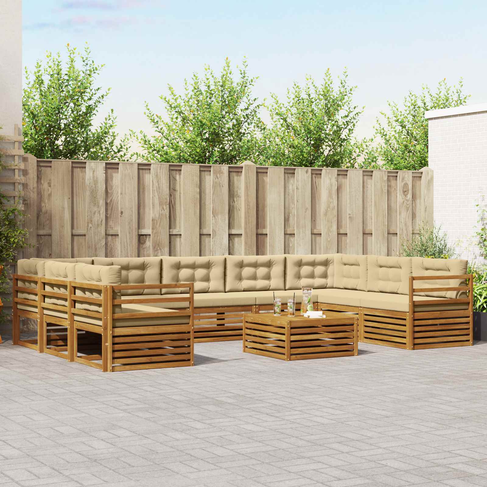 vidaXL Zestaw sof na zewnątrz z poduszką 10 pcs Naturalny i Beżowy