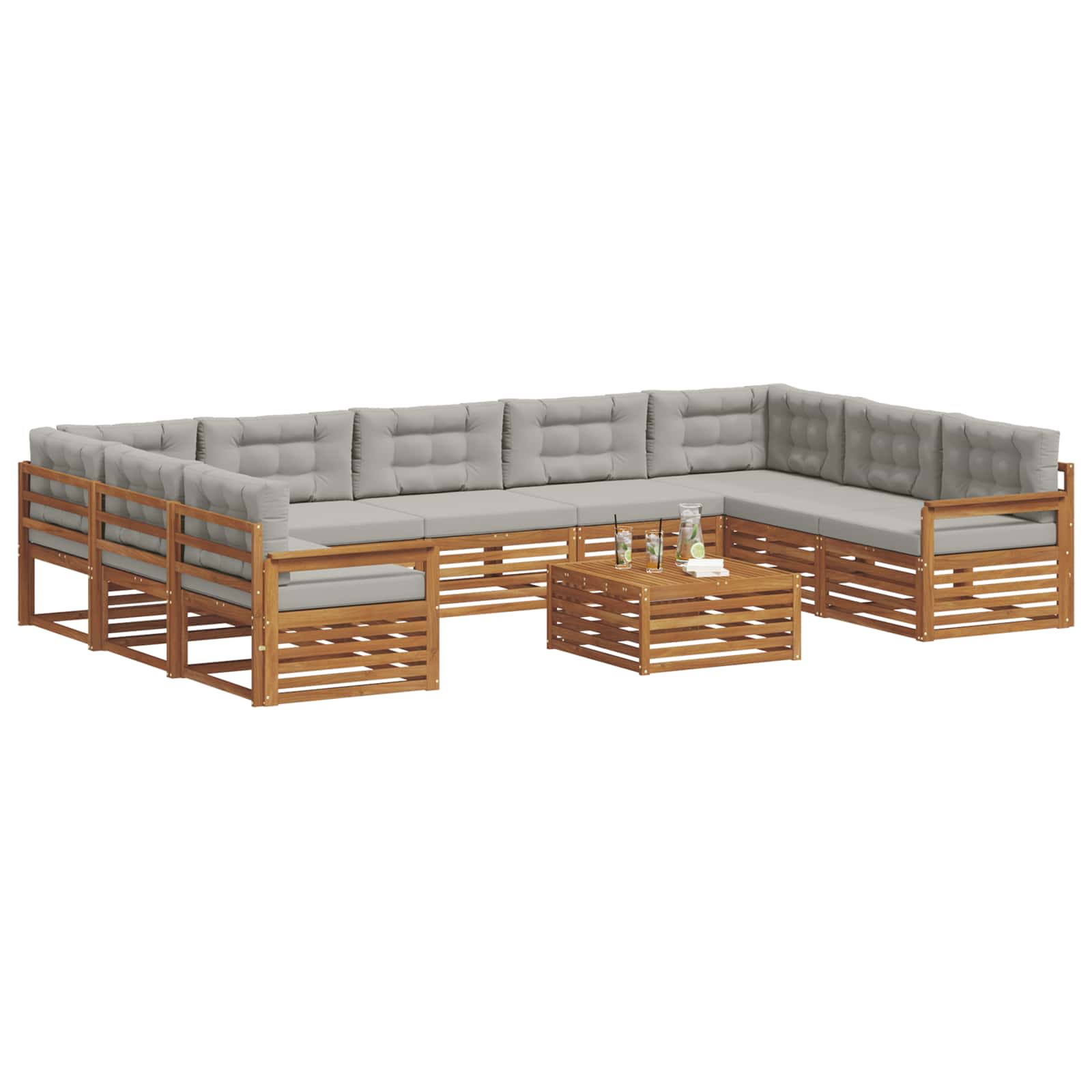vidaXL Zestaw sof na zewnątrz 10 pcs Naturalny i Jasny Szary