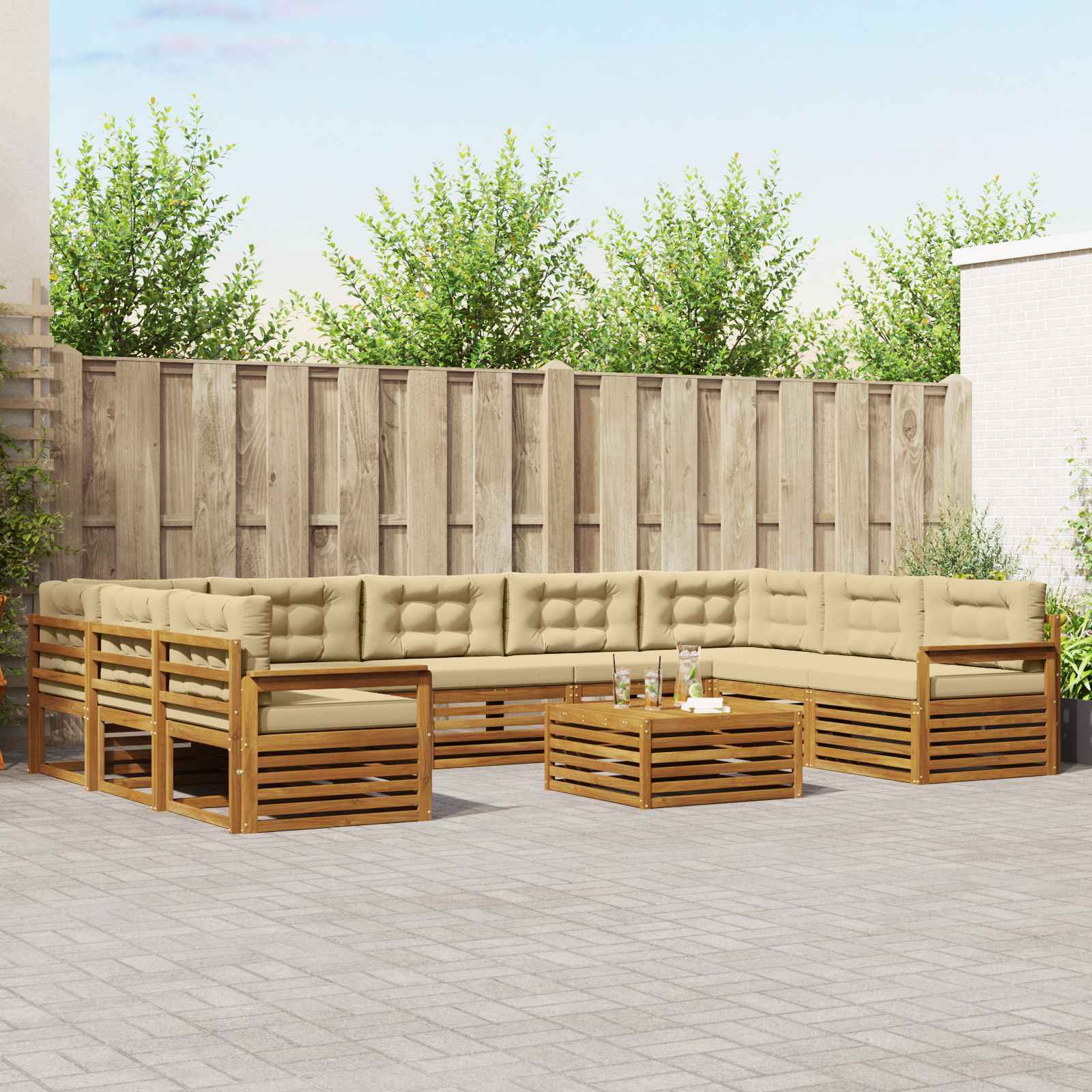 vidaXL Zestaw sof na zewnątrz z poduszką 10 pcs Naturalny i Beżowy