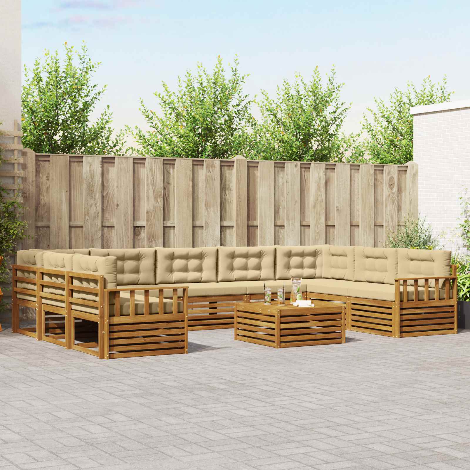 vidaXL Zestaw sof na zewnątrz z poduszką 10 pcs Naturalny i Beżowy