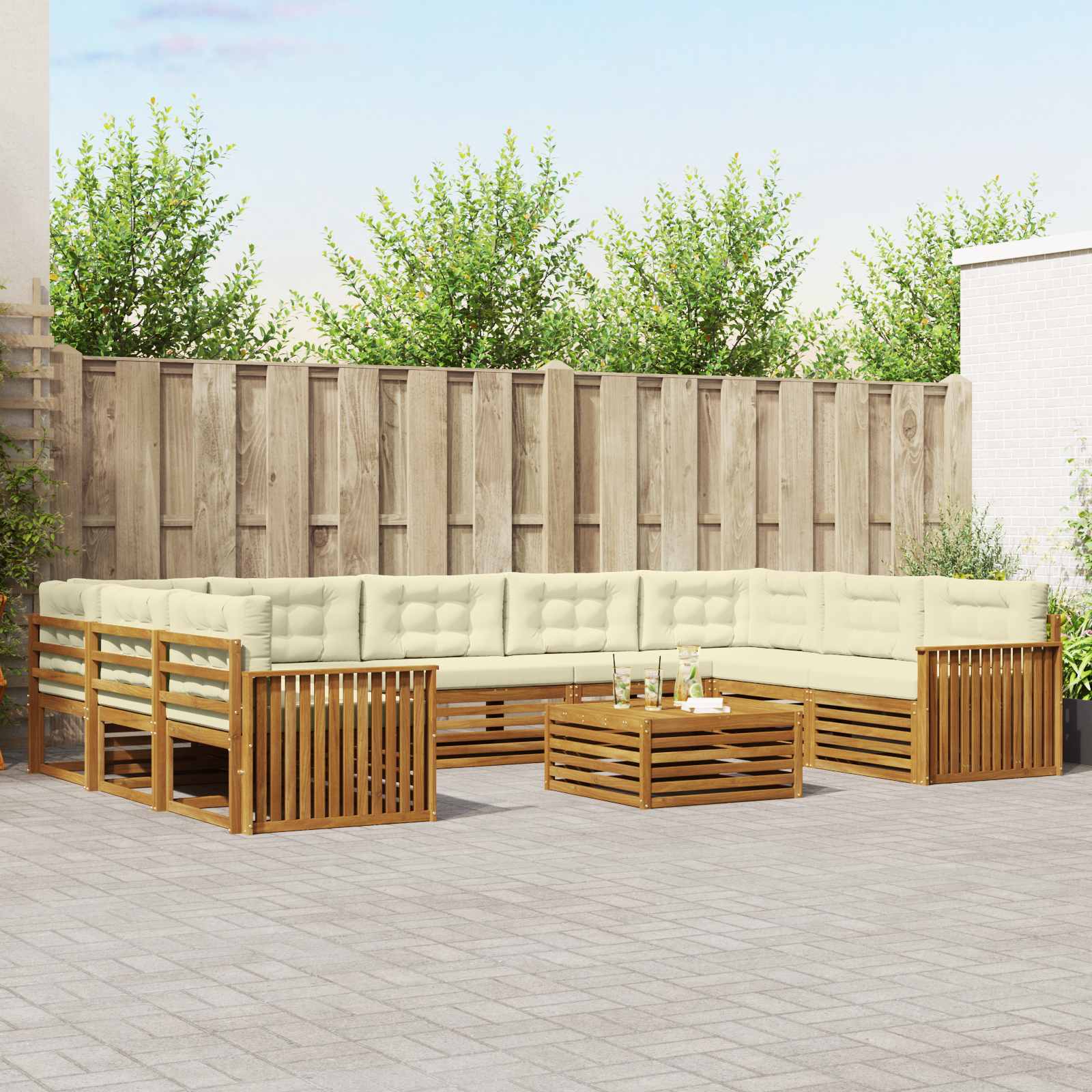vidaXL Zestaw sof na zewnątrz z poduszką 10 pcs Naturalny i Kremowy