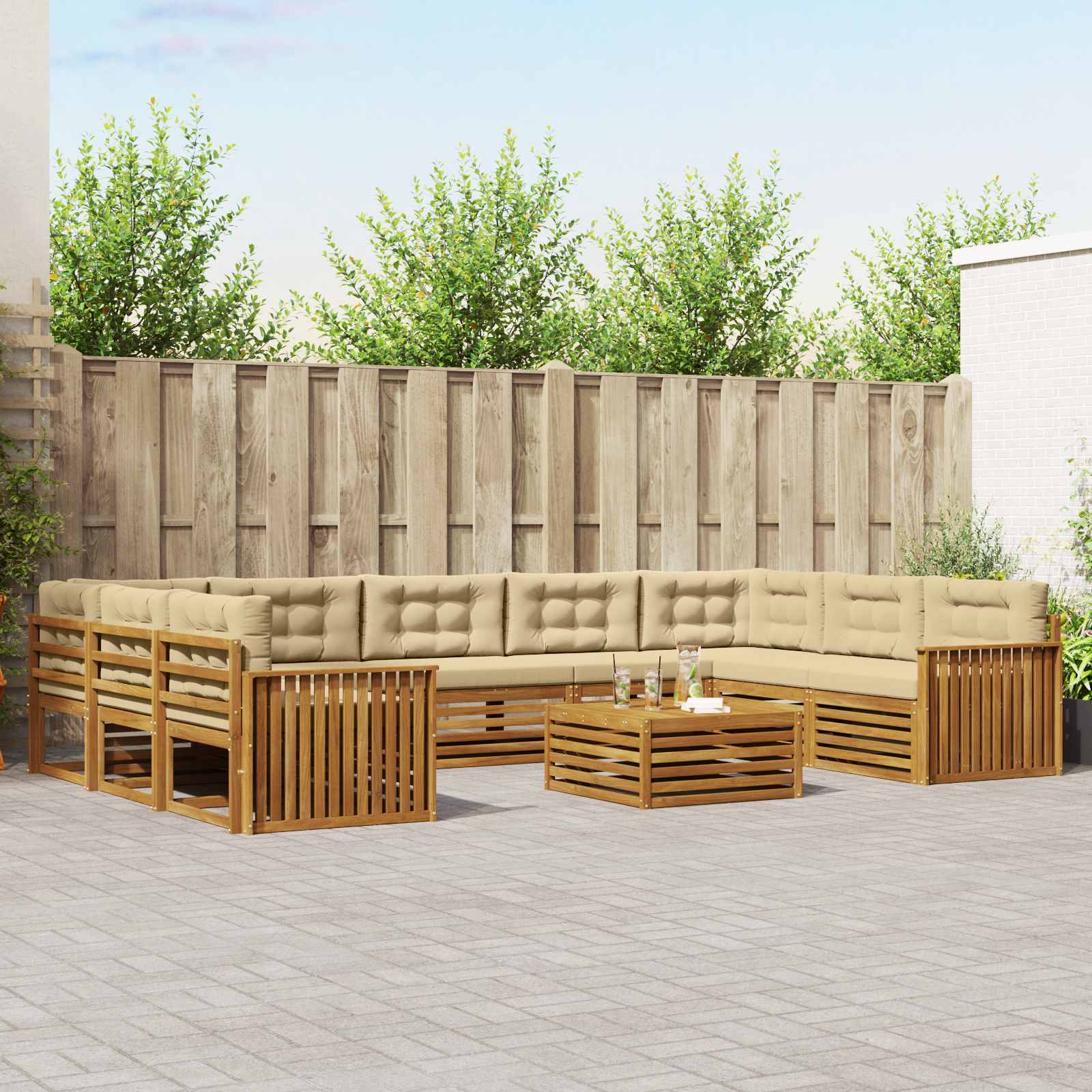 vidaXL Zestaw sof na zewnątrz z poduszką 10 pcs Naturalny i Beżowy