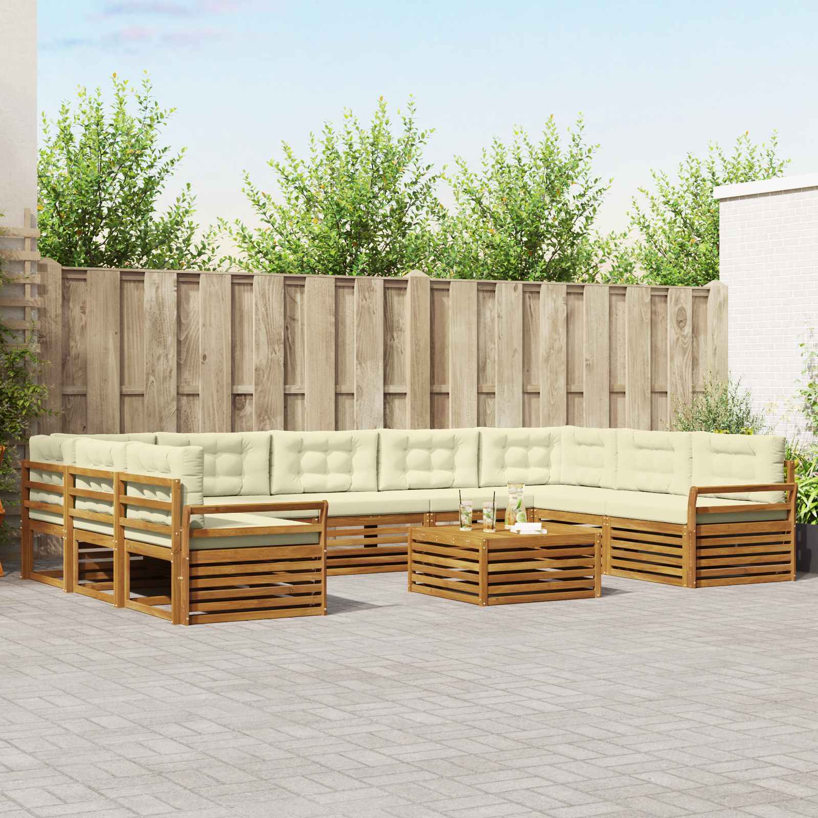 vidaXL Zestaw sof na zewnątrz z poduszką 10 pcs Naturalny i Kremowy