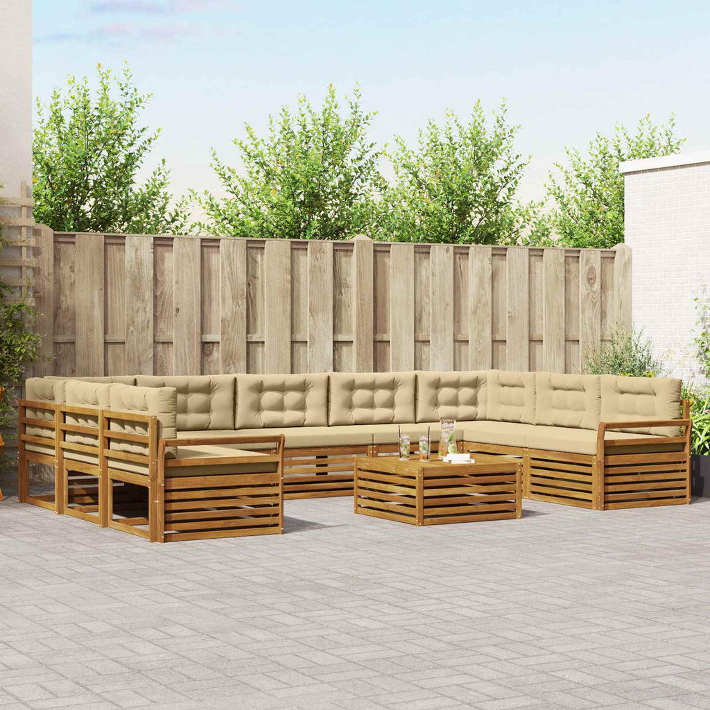 vidaXL Zestaw sof na zewnątrz z poduszką 10 pcs Naturalny i Beżowy