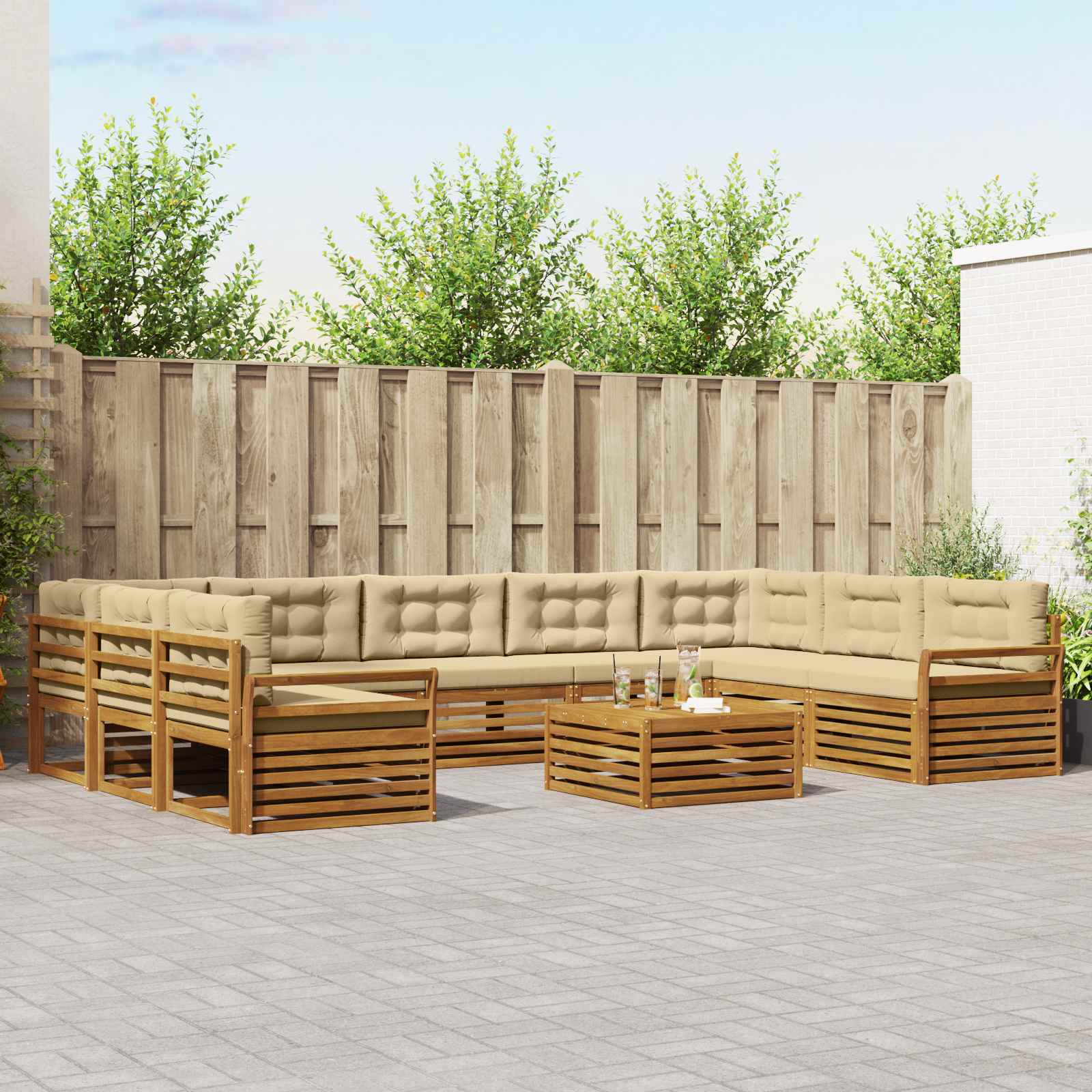 vidaXL Zestaw sof na zewnątrz z poduszką 10 pcs Naturalny i Beżowy