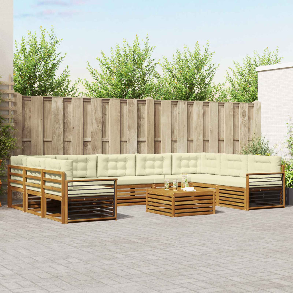 vidaXL Zestaw sof na zewnątrz z poduszką 10 pcs Naturalny i Kremowy