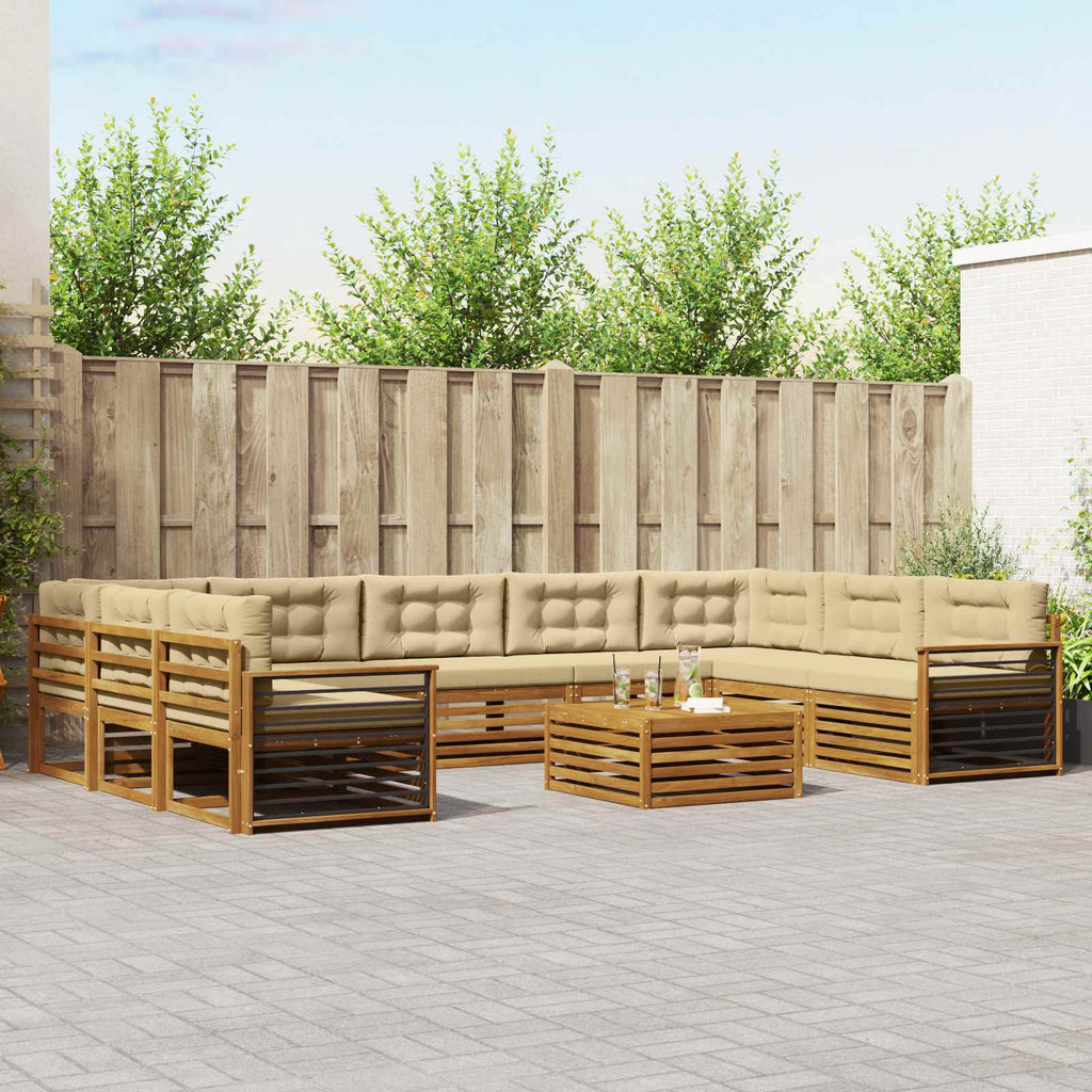 vidaXL Zestaw sof na zewnątrz z poduszką 10 pcs Naturalny i Beżowy