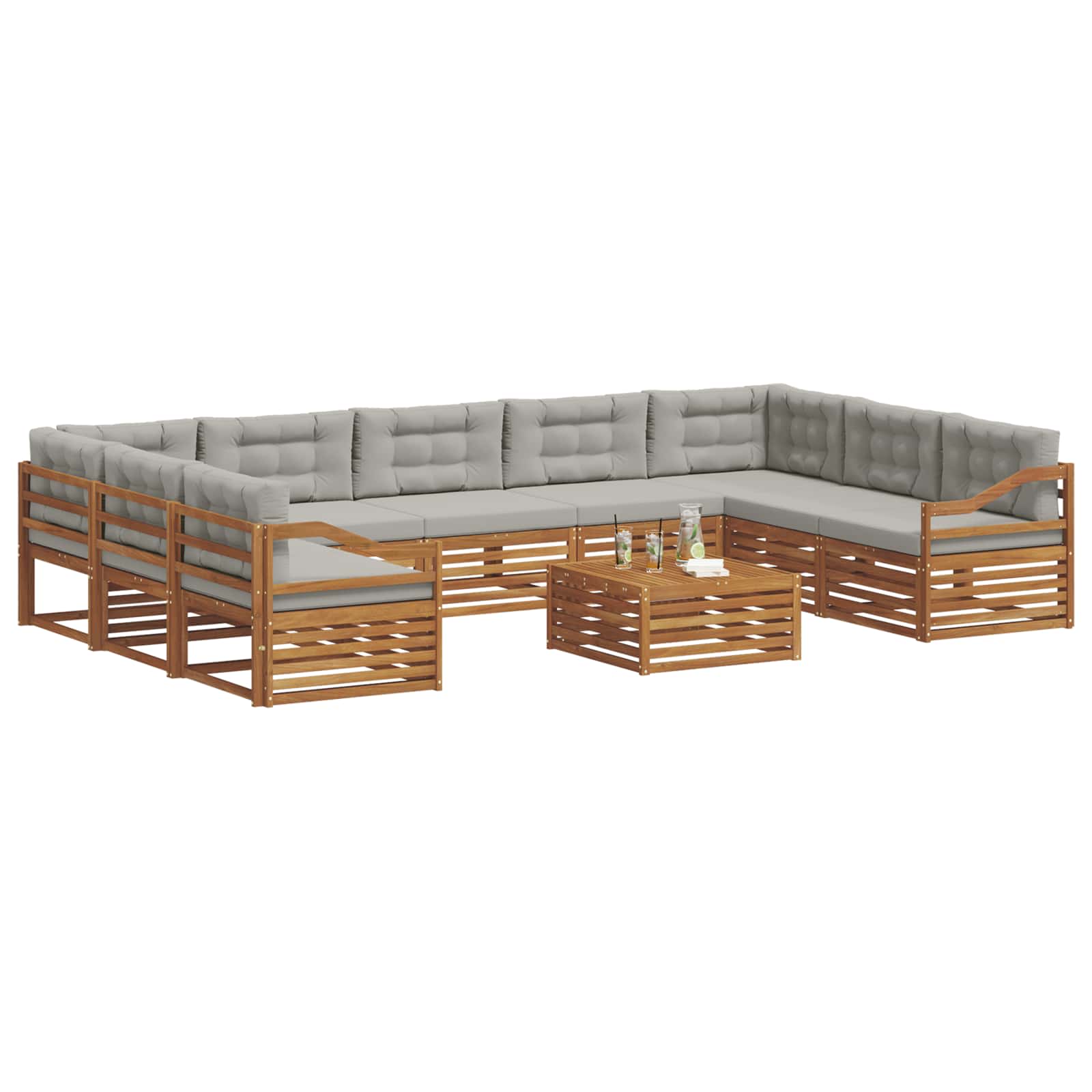 vidaXL Zestaw sof na zewnątrz 10 pcs Naturalny i Jasny Szary
