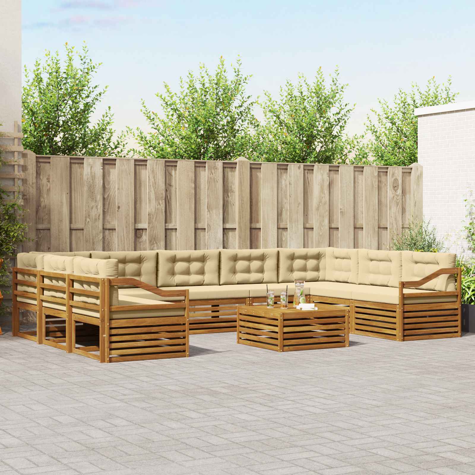 vidaXL Zestaw sof na zewnątrz z poduszką 10 pcs Naturalny i Beżowy