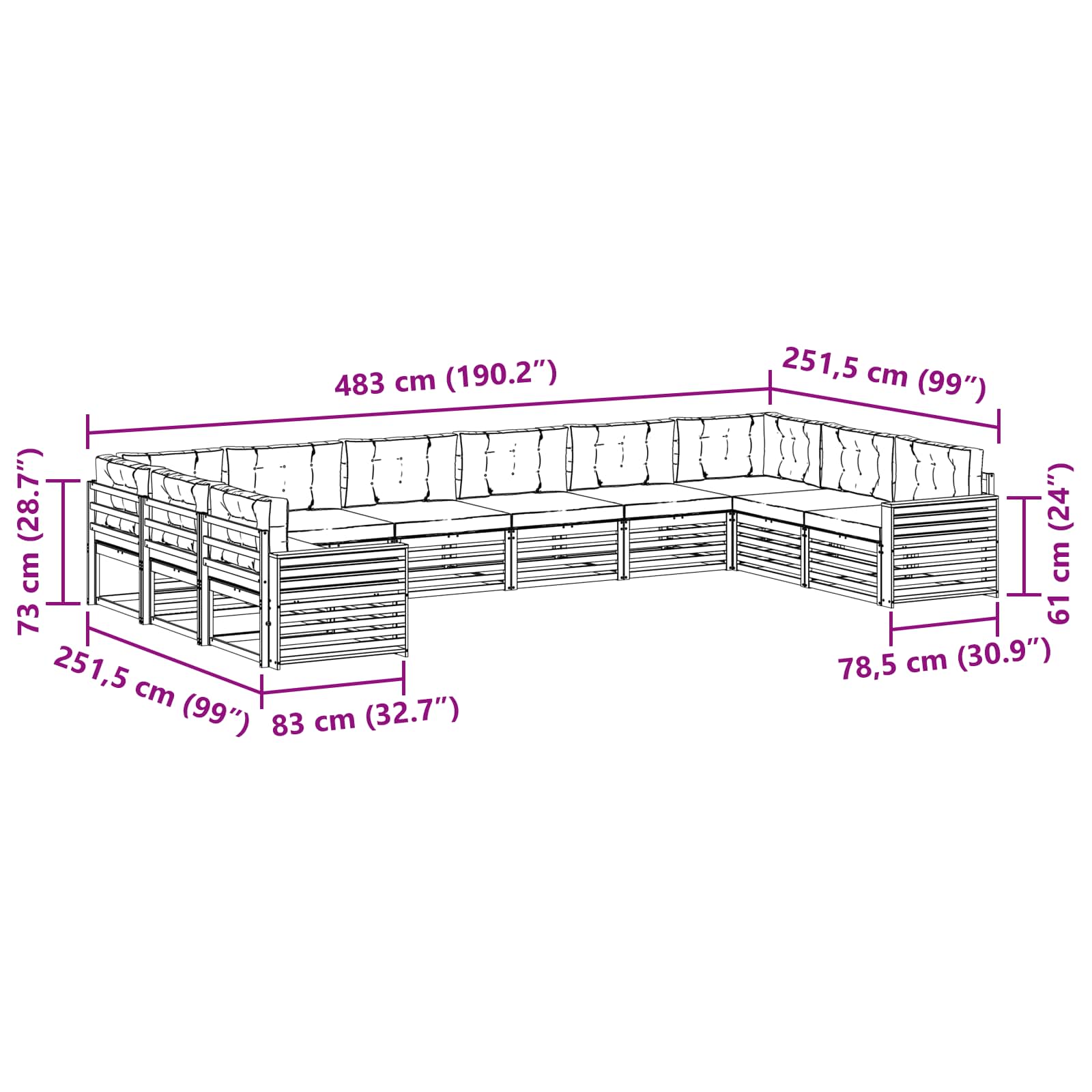 vidaXL Zestawy sof 6 pcs Naturalny i Antracytowy Lite Drewno Akacji