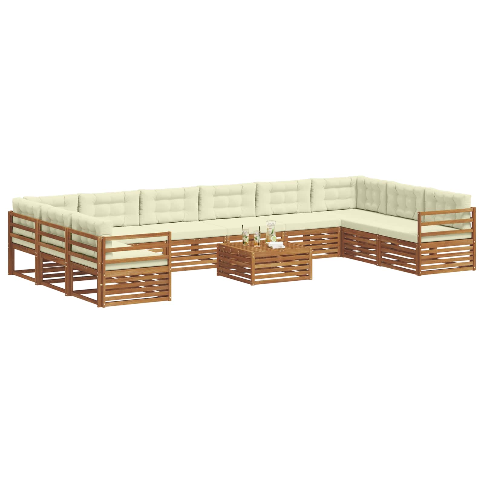 vidaXL Zestawy sof 11 pcs Naturalny i Kremowy Lite Drewno Akacji
