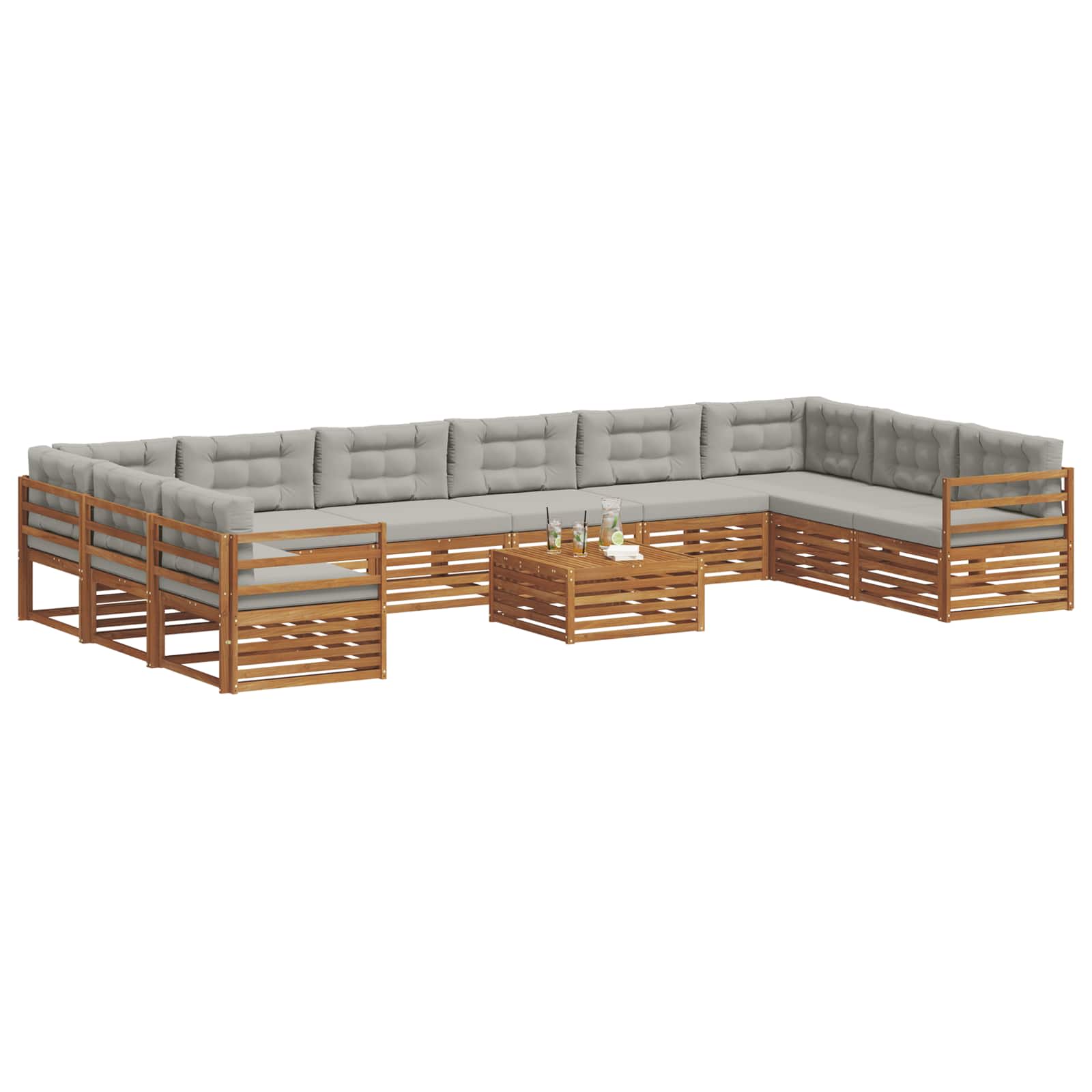 vidaXL Zestawy sof 11 pcs Naturalny i Jasny Szary Lite Drewno Akacji