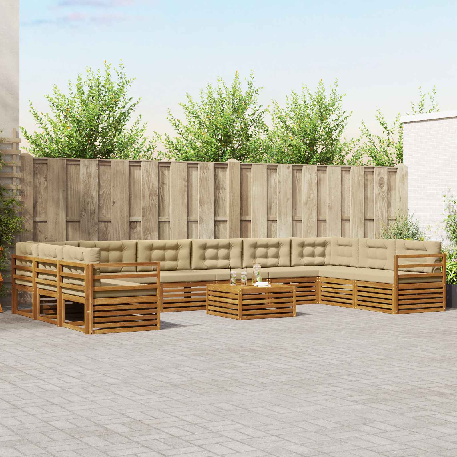 vidaXL Zestawy sof 11 pcs Naturalny i Beżowy Lite Drewno Akacji