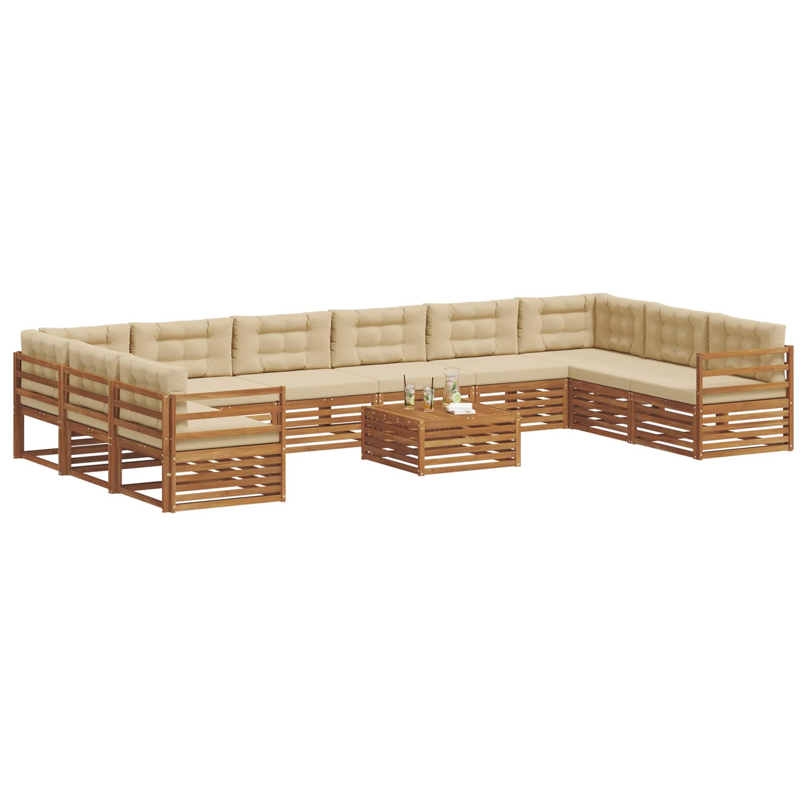 vidaXL Zestawy sof 11 pcs Naturalny i Beżowy Lite Drewno Akacji