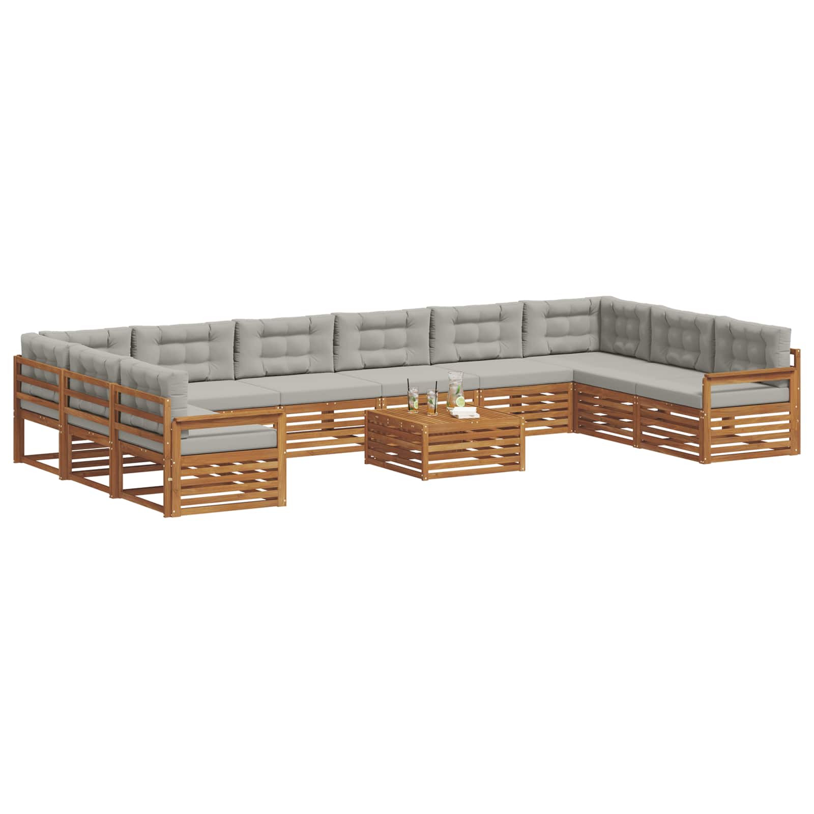 vidaXL Zestawy sof 11 pcs Naturalny i Jasny Szary Lite Drewno Akacji