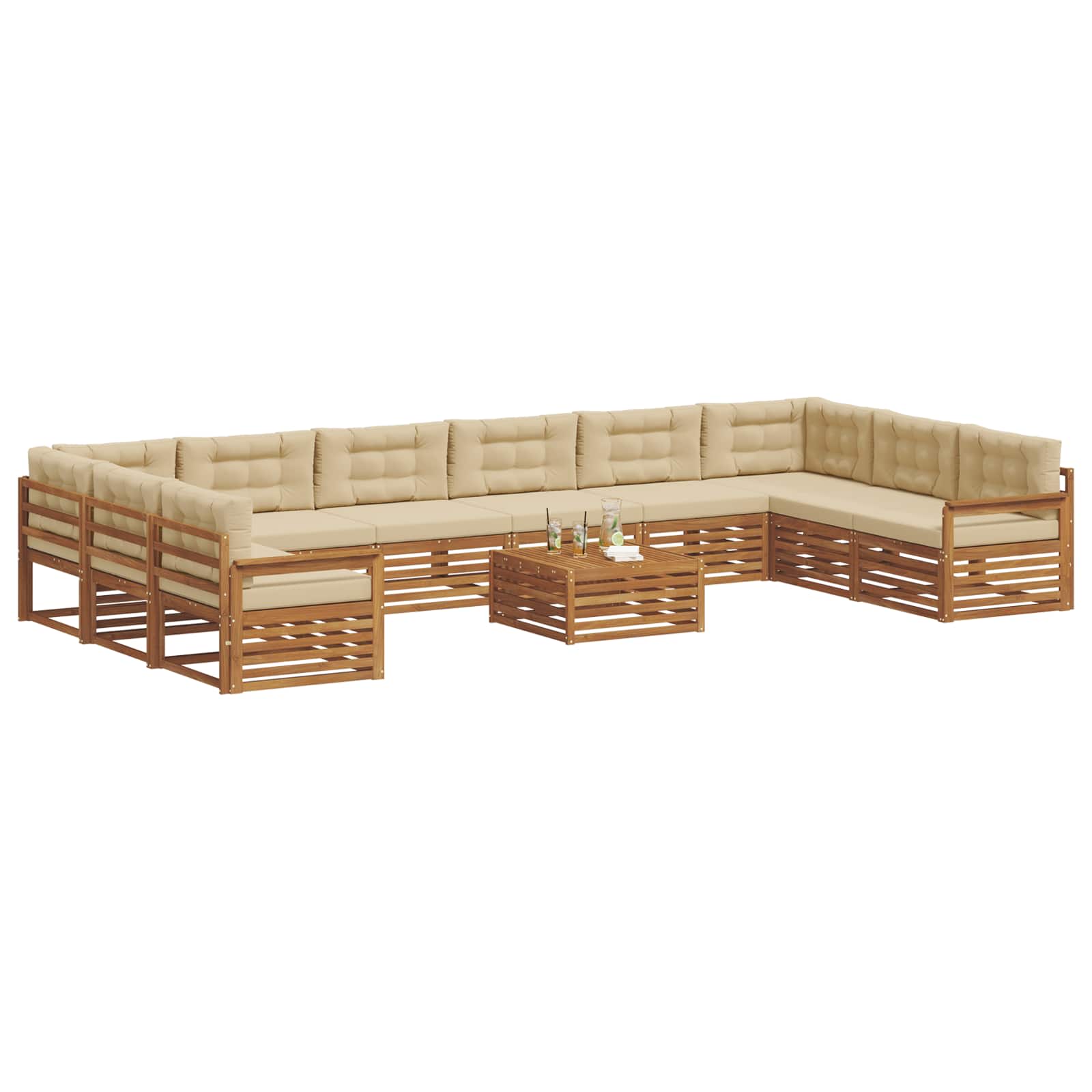 vidaXL Zestawy sof 11 pcs Naturalny i Beżowy Lite Drewno Akacji