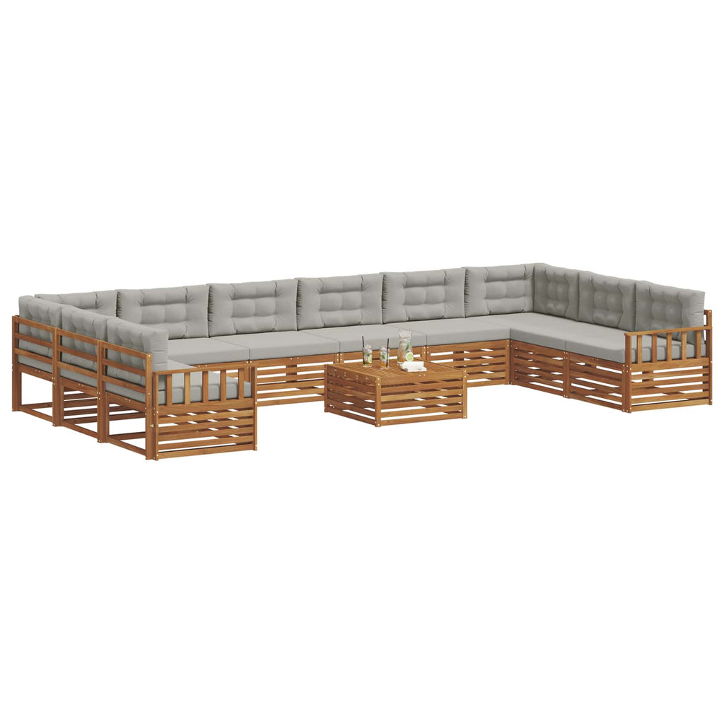 vidaXL Zestawy sof 11 pcs Naturalny i Jasny Szary Lite Drewno Akacji
