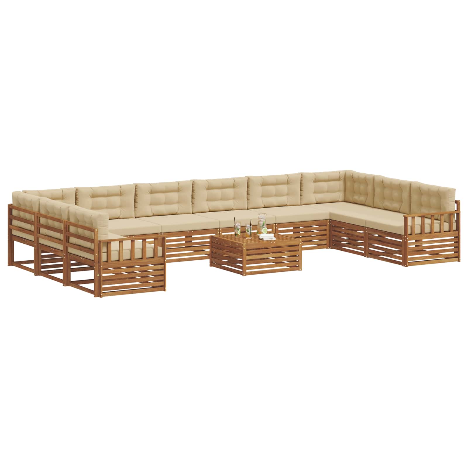 vidaXL Zestawy sof 11 pcs Naturalny i Beżowy Lite Drewno Akacji