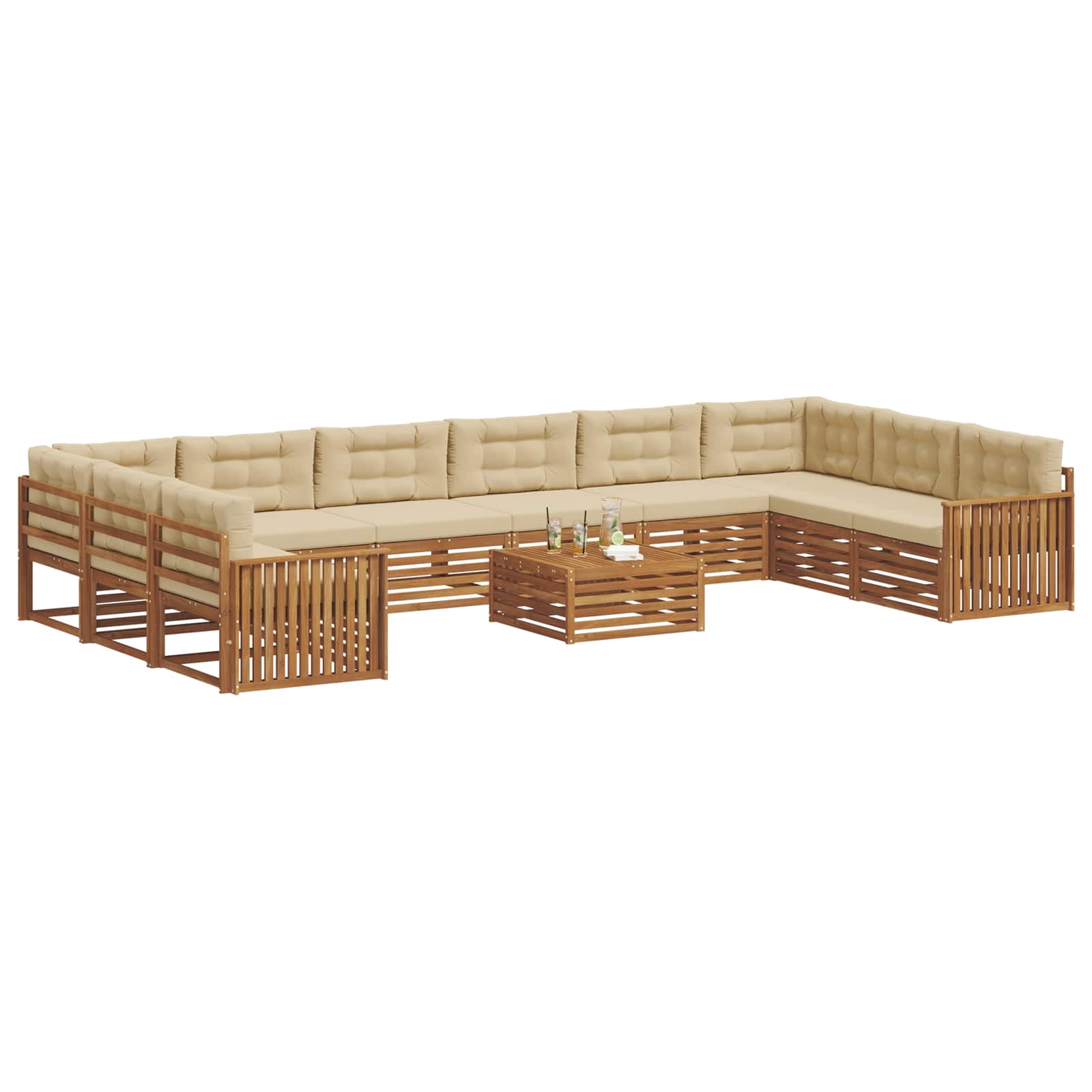 vidaXL Zestawy sof 11 pcs Naturalny i Beżowy Lite Drewno Akacji