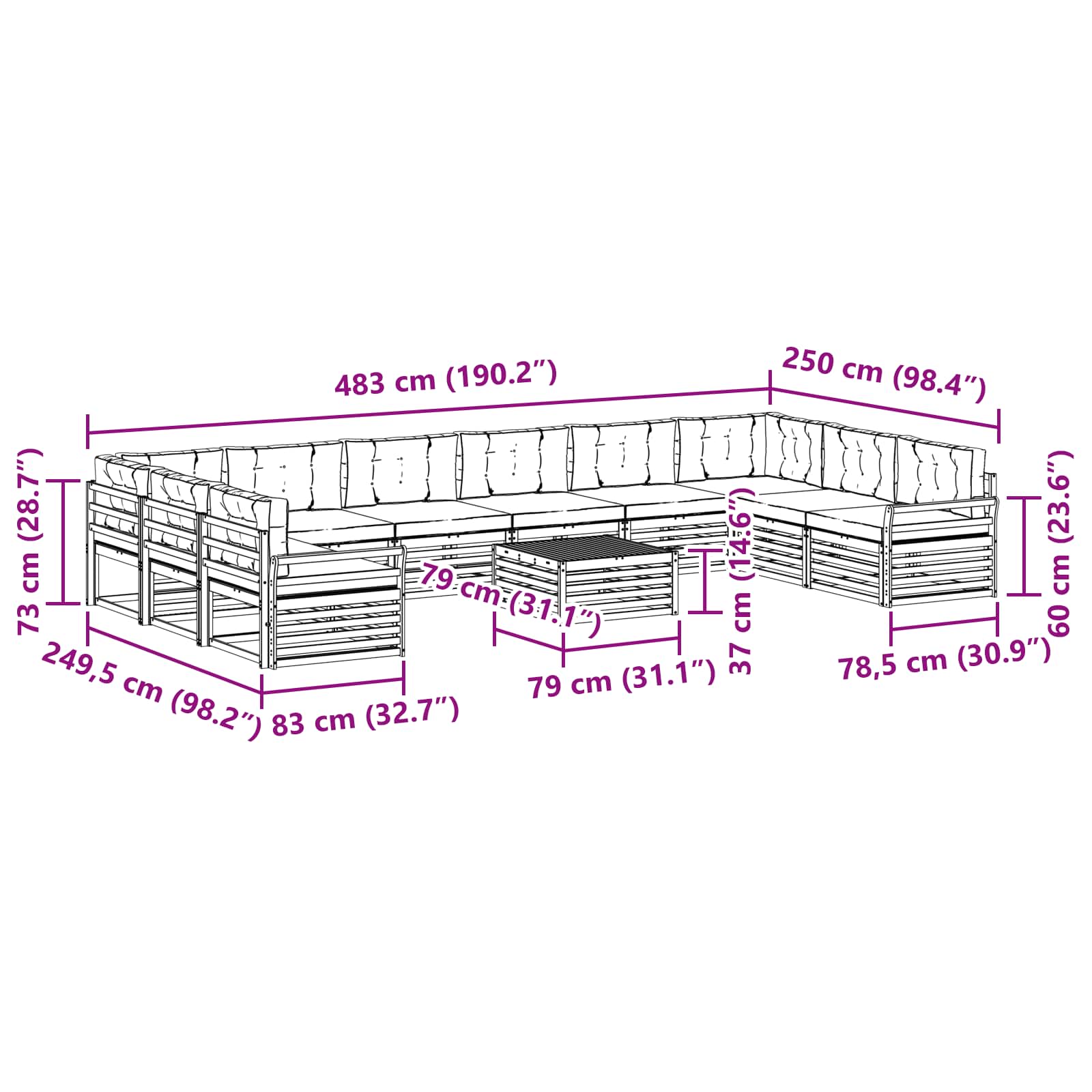 vidaXL Zestawy sof 11 pcs Naturalny i Beżowy Lite Drewno Akacji