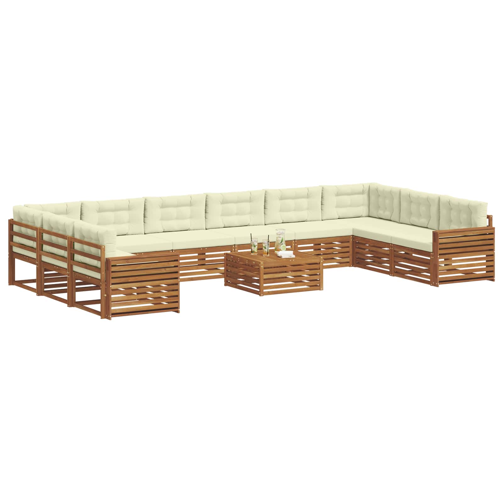 vidaXL Zestawy sof 11 pcs Naturalny i Kremowy Lite Drewno Akacji