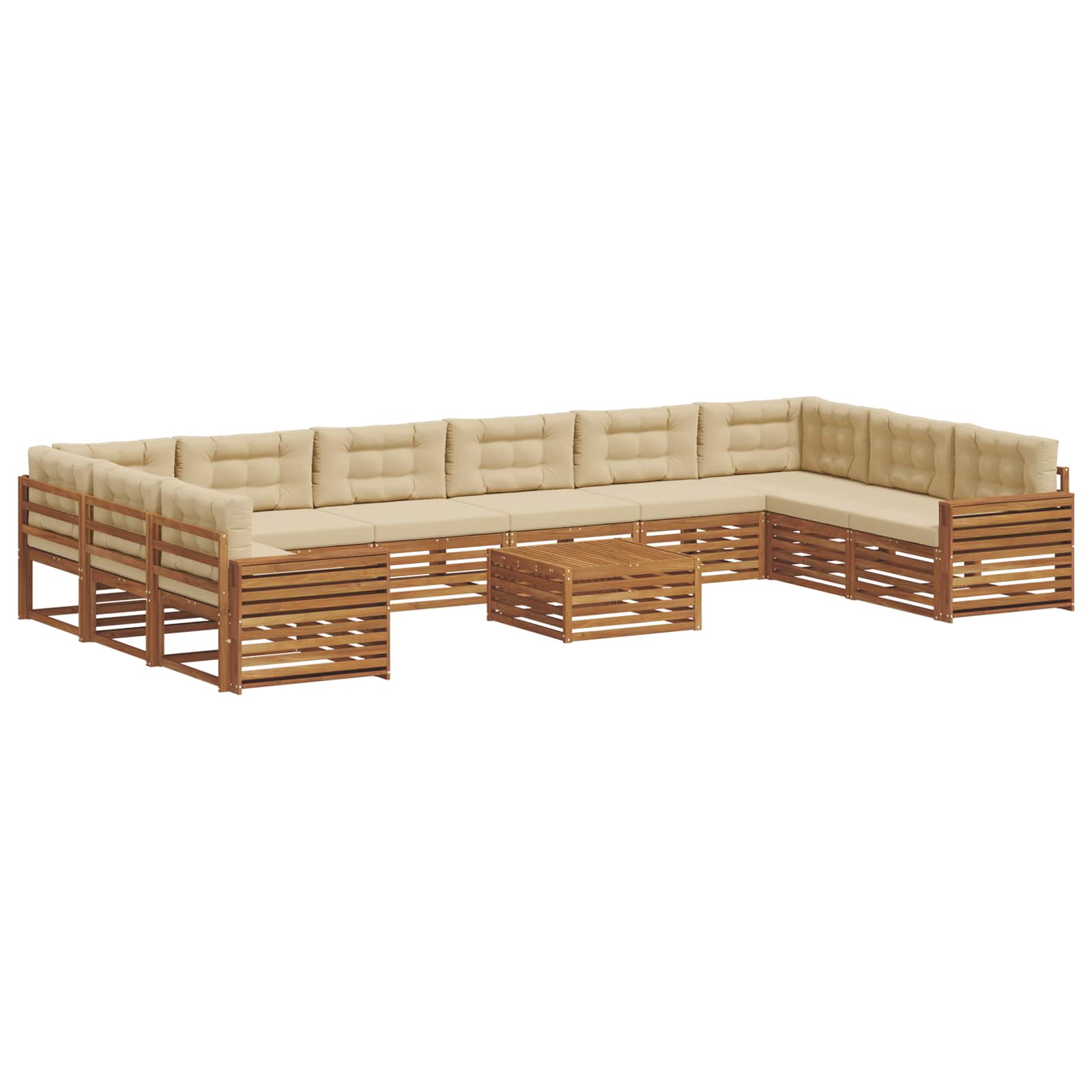 vidaXL Zestawy sof 11 pcs Naturalny i Beżowy Lite Drewno Akacji