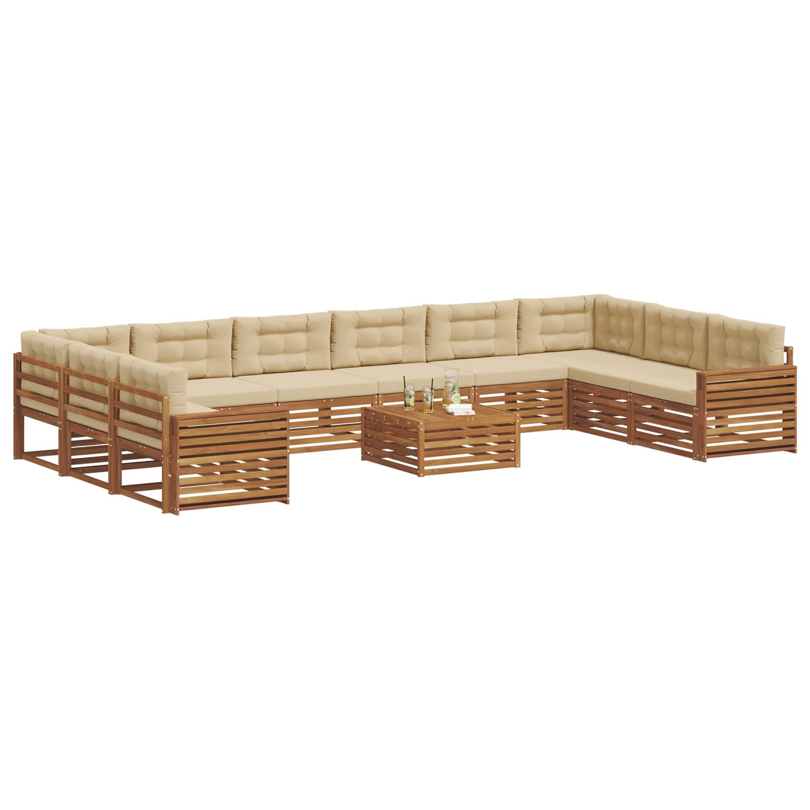 vidaXL Zestawy sof 11 pcs Naturalny i Beżowy Lite Drewno Akacji