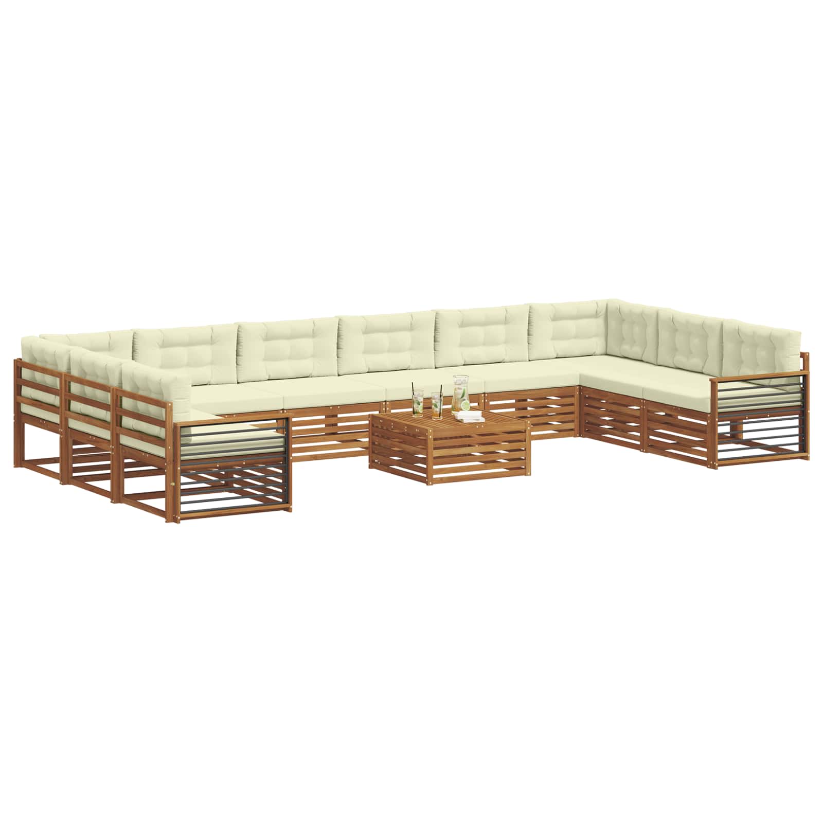 vidaXL Zestawy sof 11 pcs Naturalny i Kremowy Lite Drewno Akacji