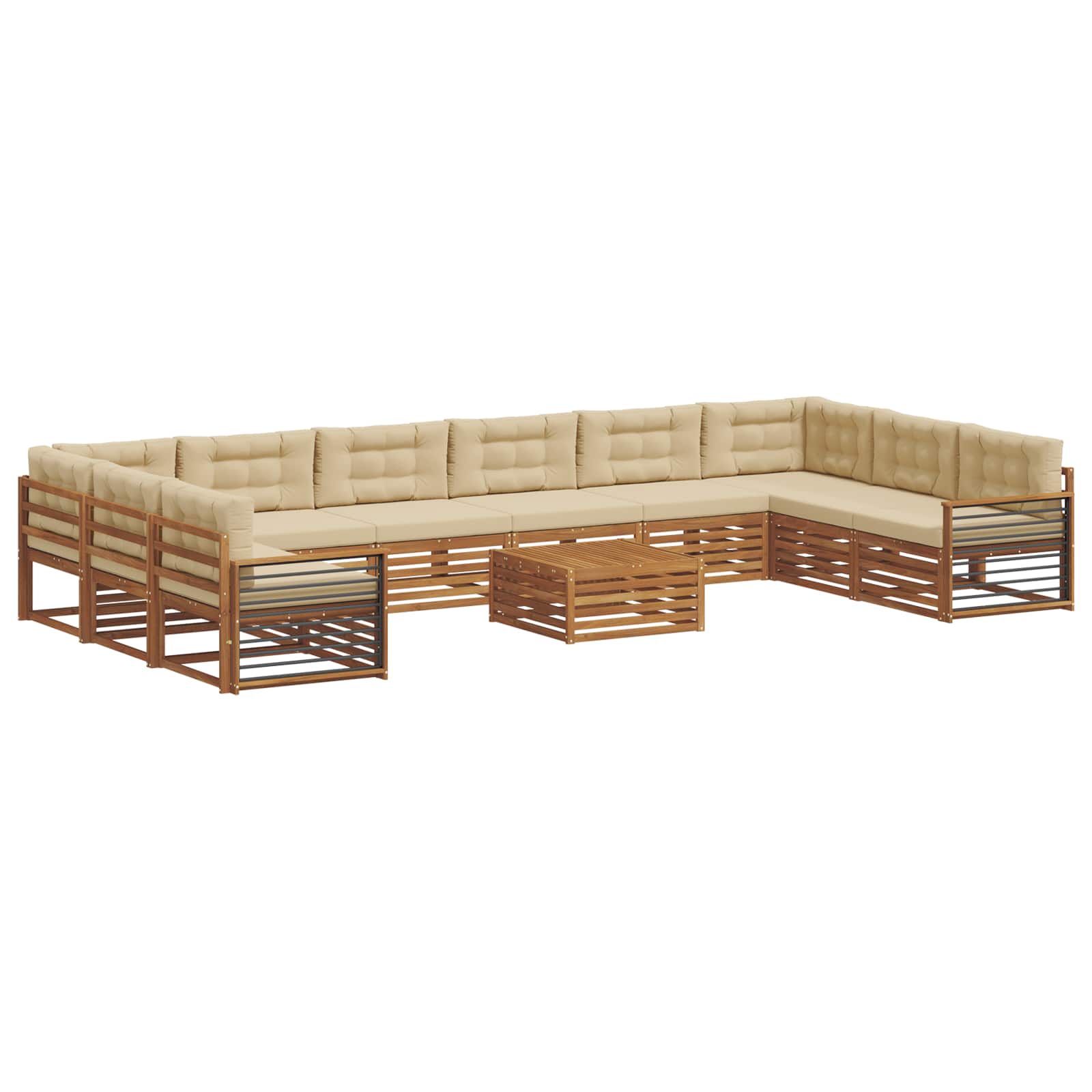 vidaXL Zestawy sof 11 pcs Naturalny i Beżowy Lite Drewno Akacji