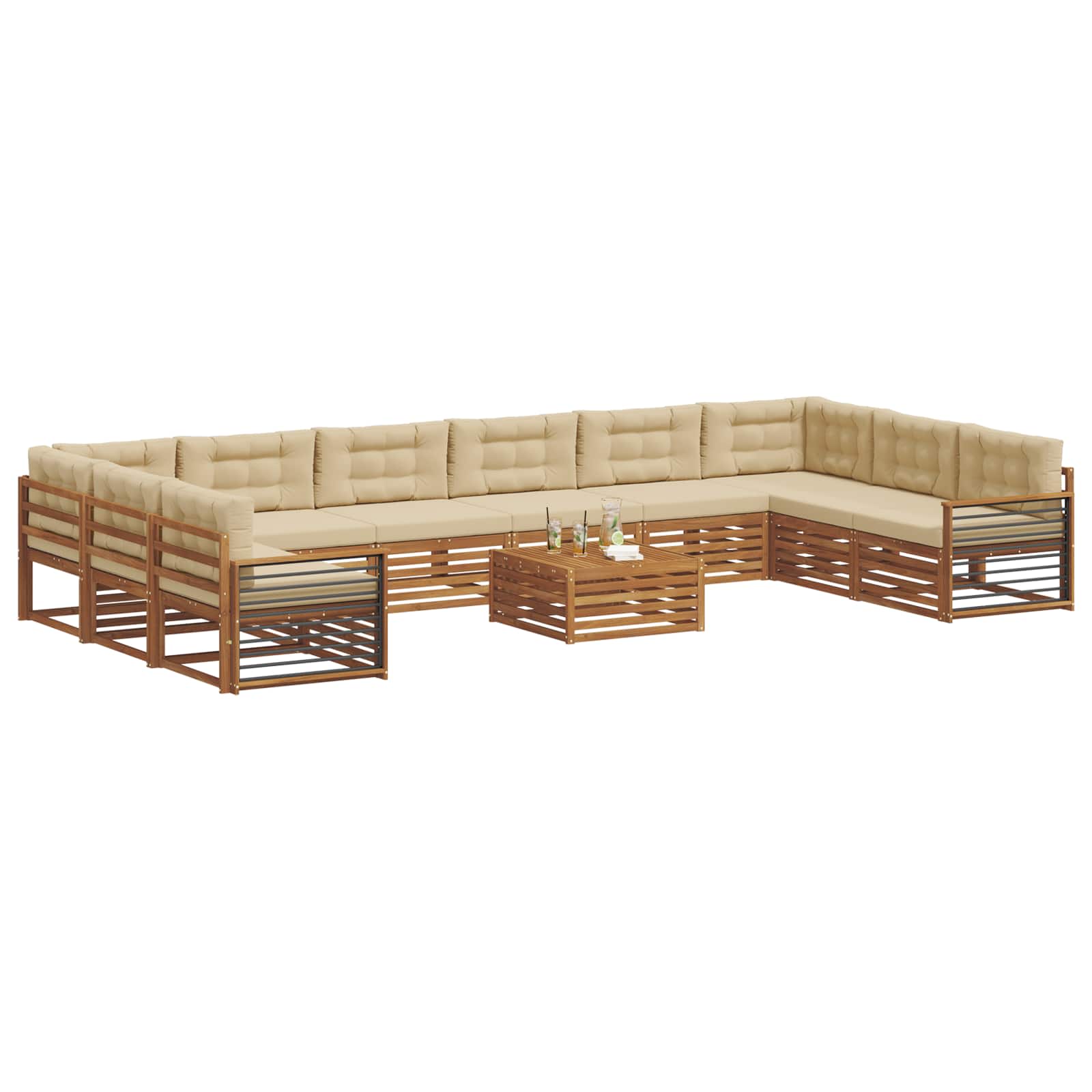 vidaXL Zestawy sof 11 pcs Naturalny i Beżowy Lite Drewno Akacji