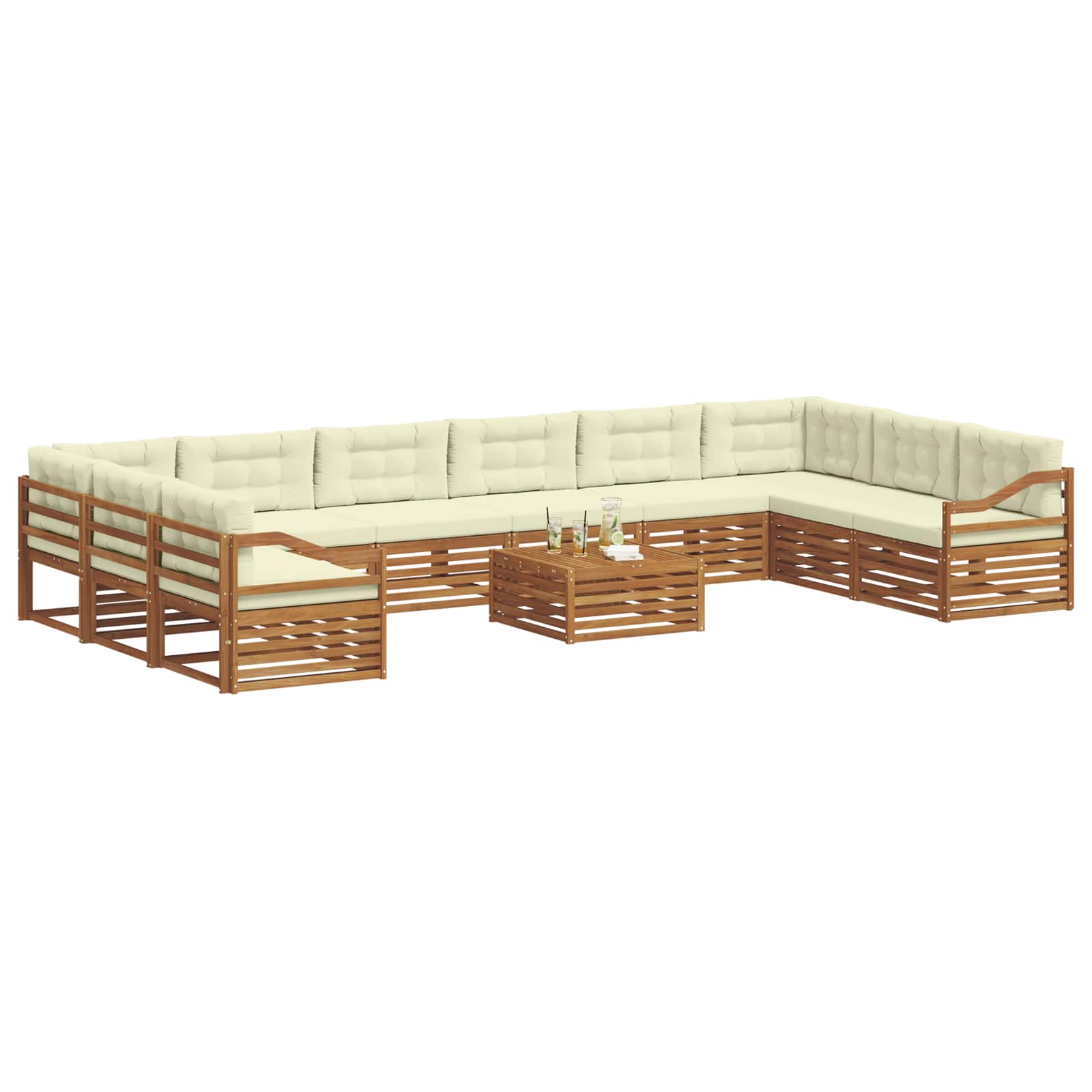 vidaXL Zestawy sof 11 pcs Naturalny i Kremowy Lite Drewno Akacji