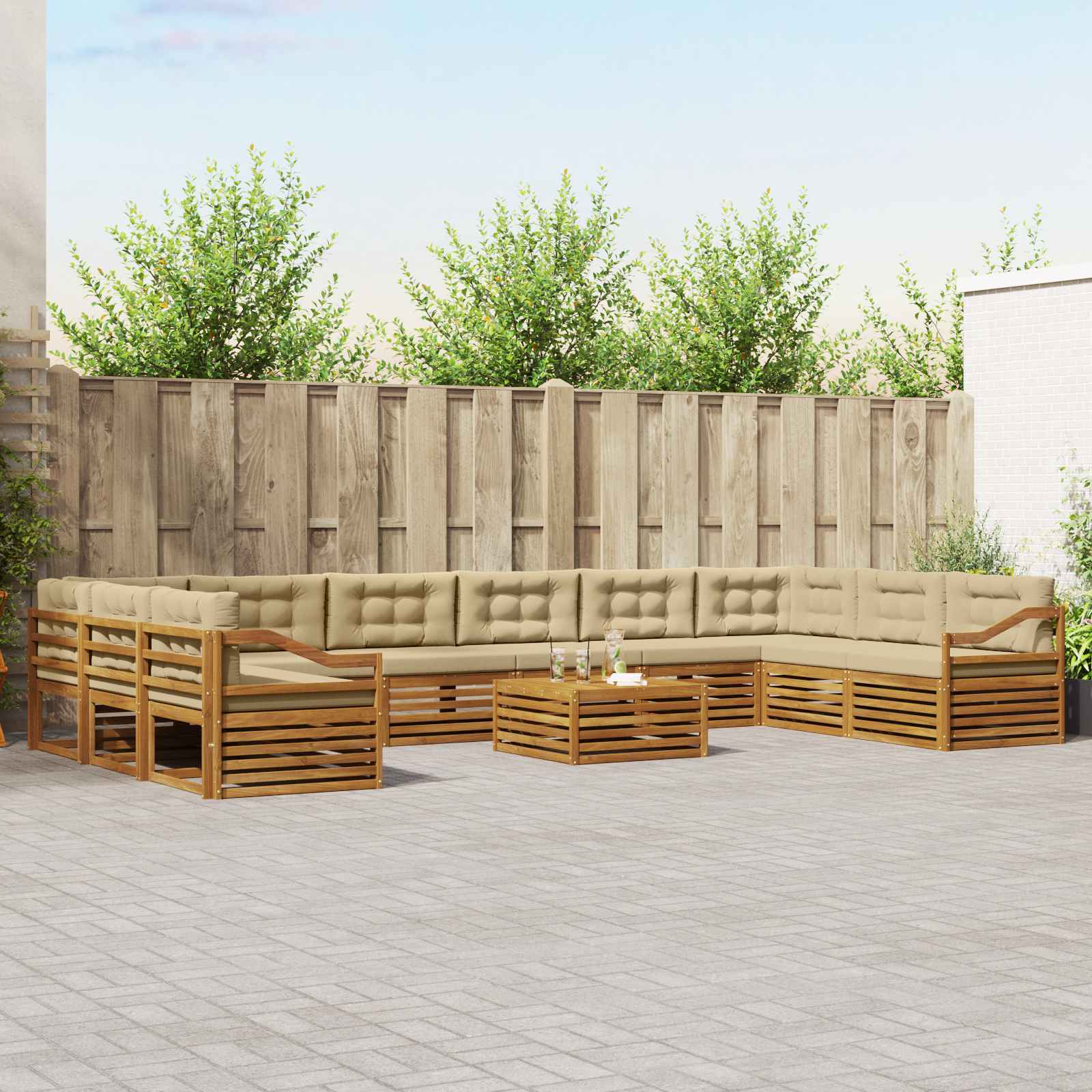 vidaXL Zestawy sof 11 pcs Naturalny i Beżowy Lite Drewno Akacji