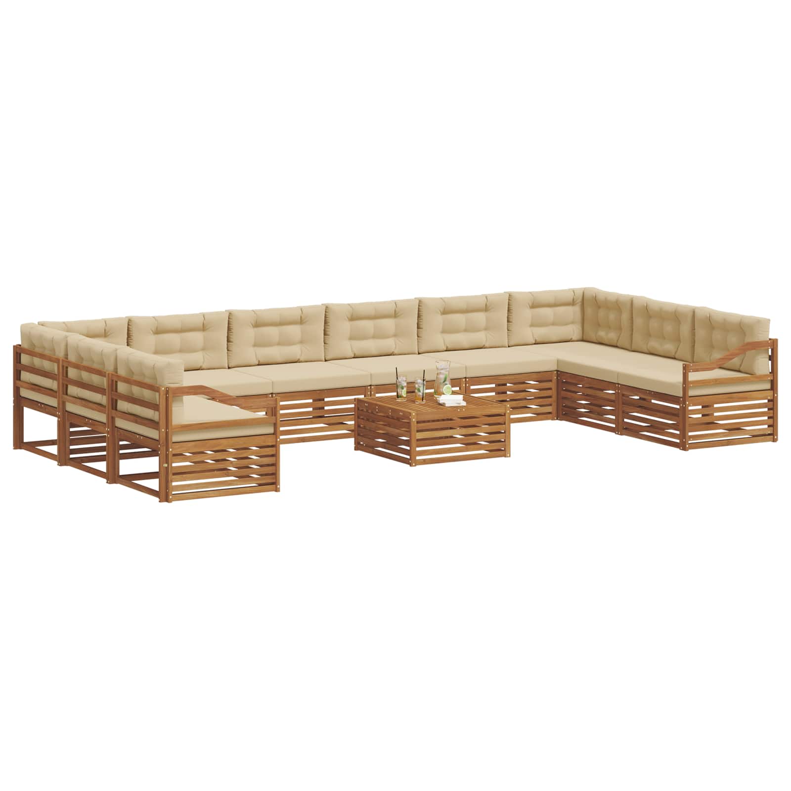 vidaXL Zestawy sof 11 pcs Naturalny i Beżowy Lite Drewno Akacji