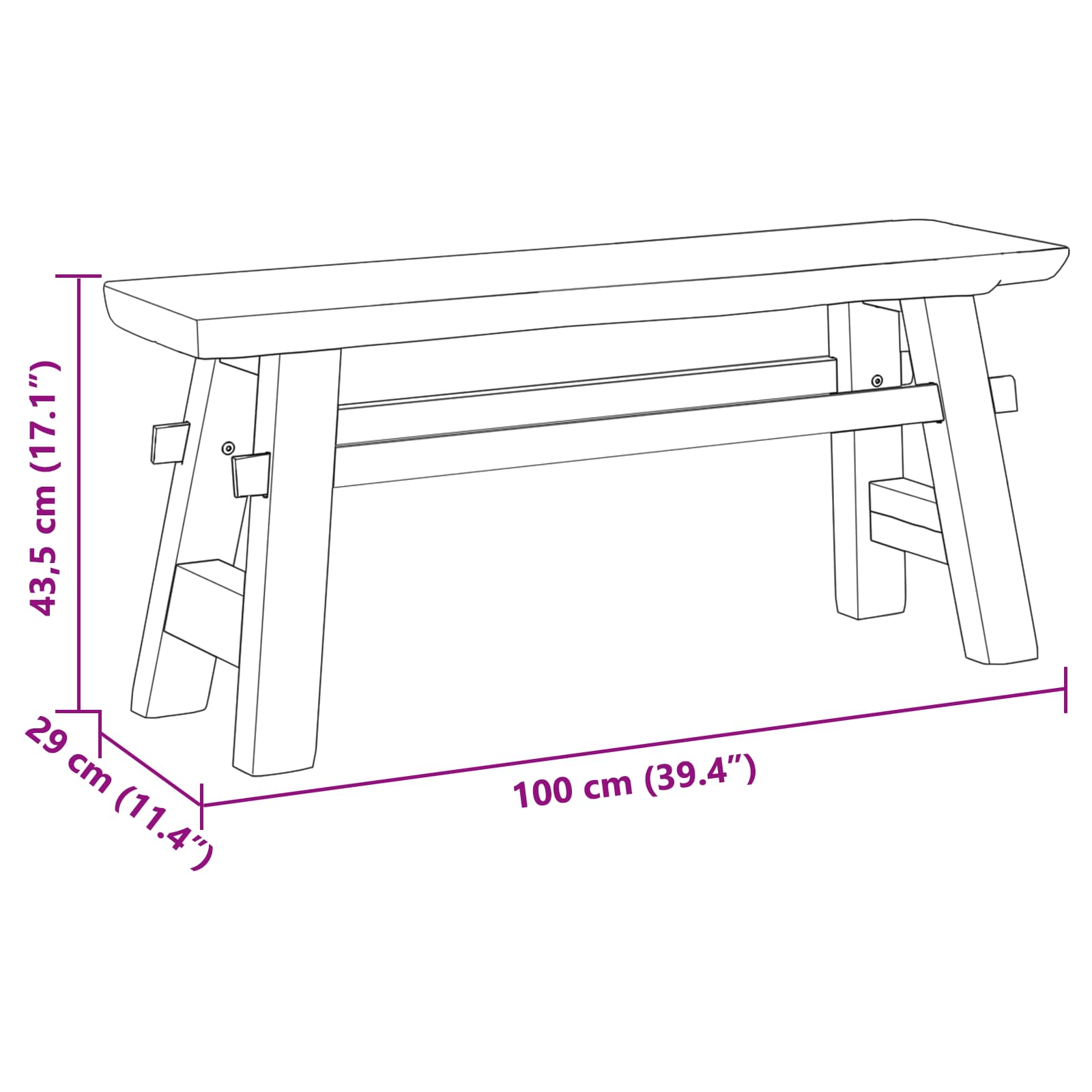 vidaXL ławka Naturalny 100 x 29 x 43,5 cm Lite drewno teakowe