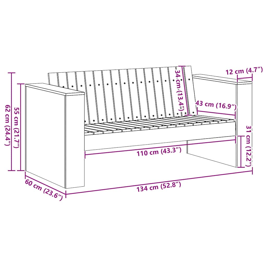 vidaXL Sofa Ogrodowa Biały 134 x 60 x 62 cm Lite drewno sosnowe
