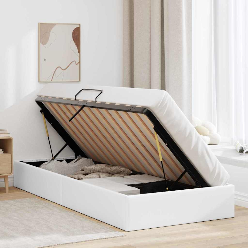 vidaXL Łóżko z miejscem do przechowywania Biały 100 x 203 cm ekoskóra